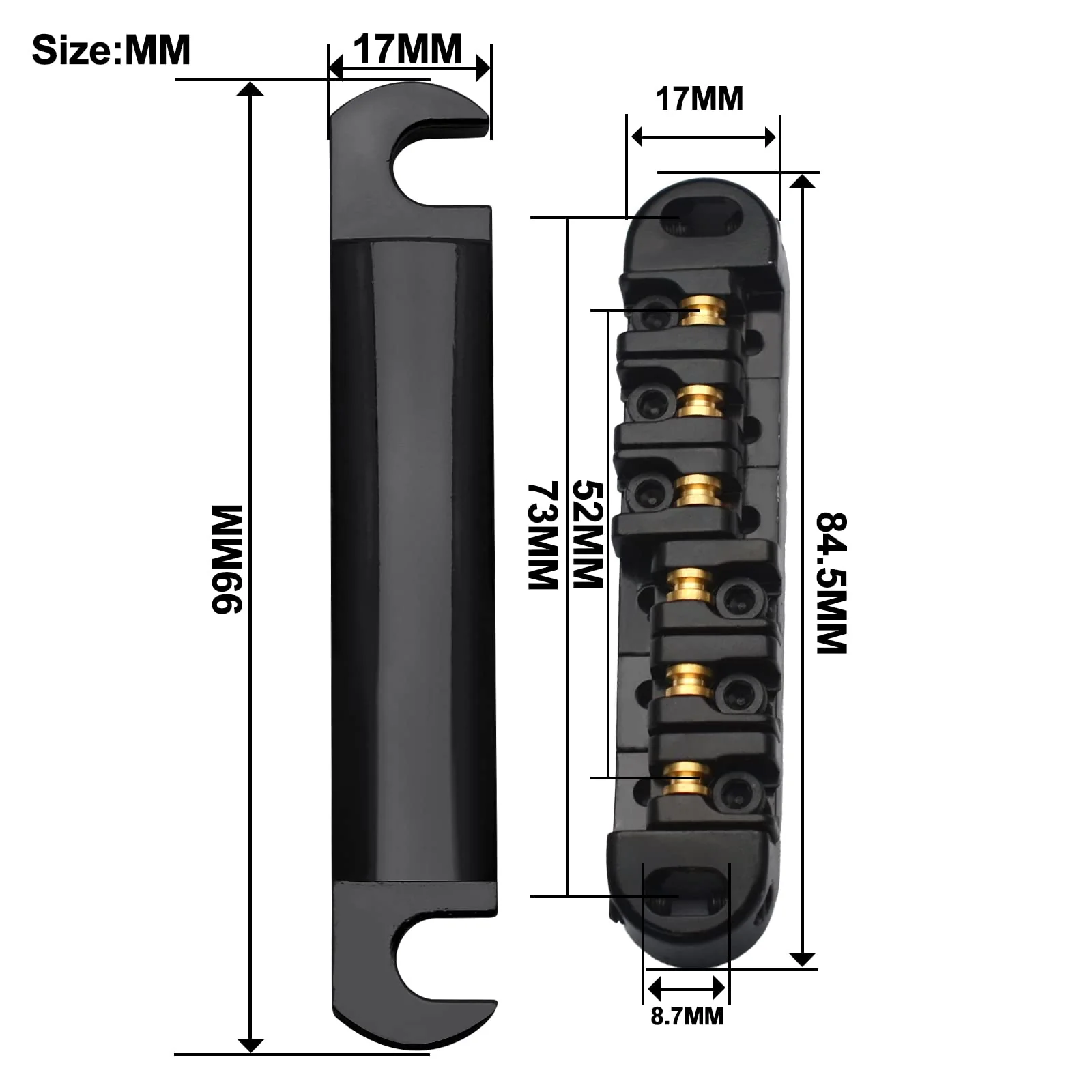 SAPHUE Adjustable Brass Roller Saddle Bridge ABR-1 Style Tune-o-matic Bridge Tailpiece Roller Saddle Bridge for GB LP Gear Replacement (black) black - Image 5