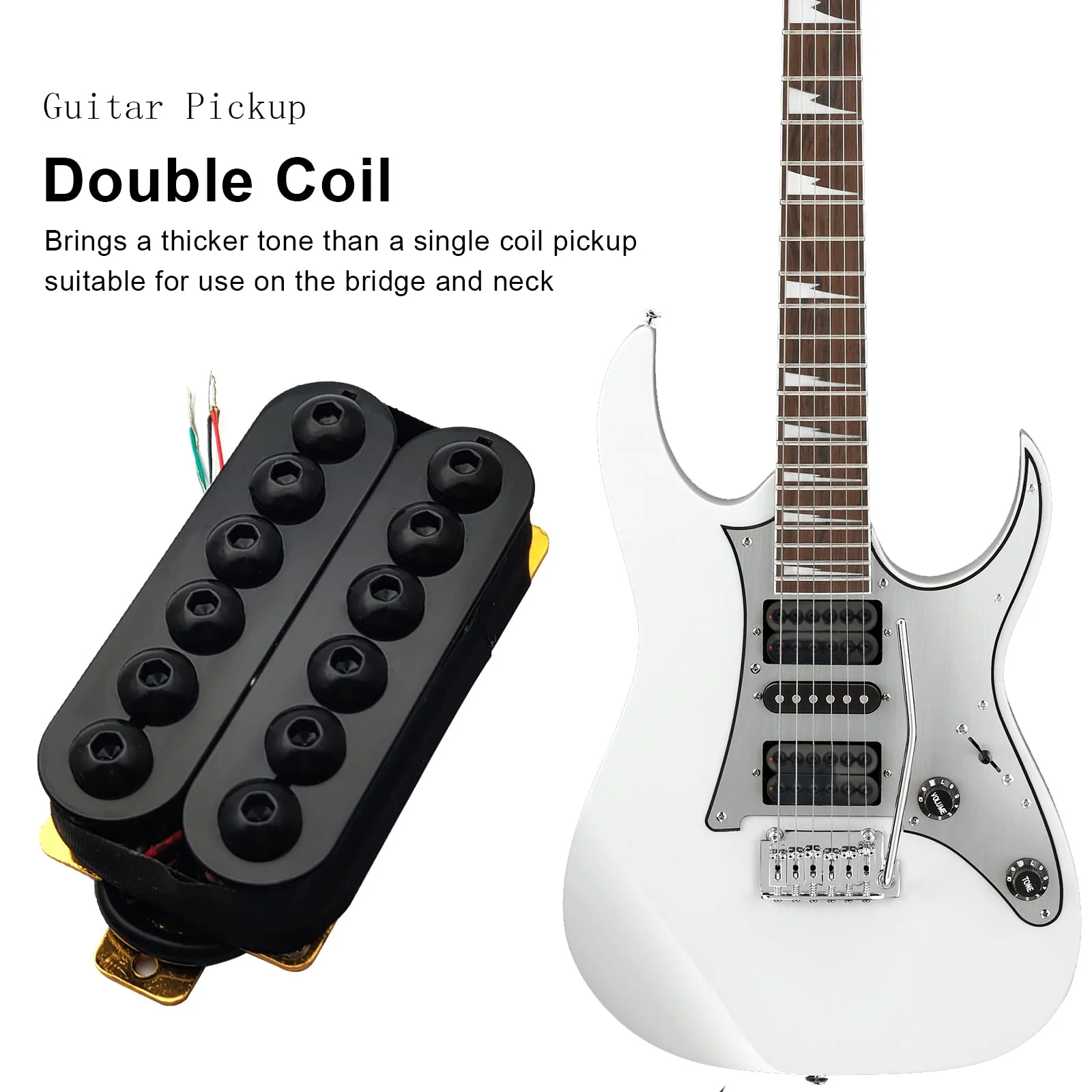 SAPHUE Adjustable Metal Double Coil Electric Guitar Pickups Humbucker Punk Neck/Bridge Pickup (Black) Black - Image 2