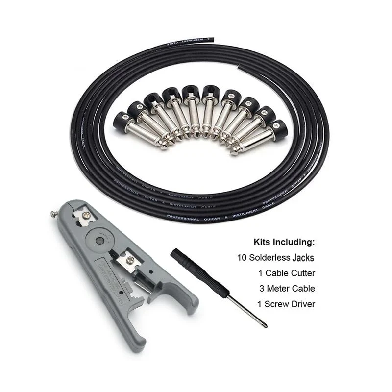 SAPHUE Guitar Bass Patch Cable Multi Effects Guitar Pedal, Solderless Pedalboard Cable Kit,10ft Cable 10 Tip Connectors Solderless 6.35 Mono Plugs for Effect Pedal Make 5 DIY Custom Patch Cables Straight Black Cap Cable Kits - Image 6