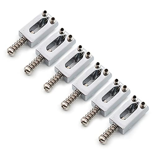 SAPHUE Guitar Bridge Saddle with Spring Screws Wrench Tremolo for Fender Strat Stratocaster Tele Telecaster Electric Guitar Replacement Parts Accessories 6Pcs Bridge Saddles（Chrome） Chrome - Image 6