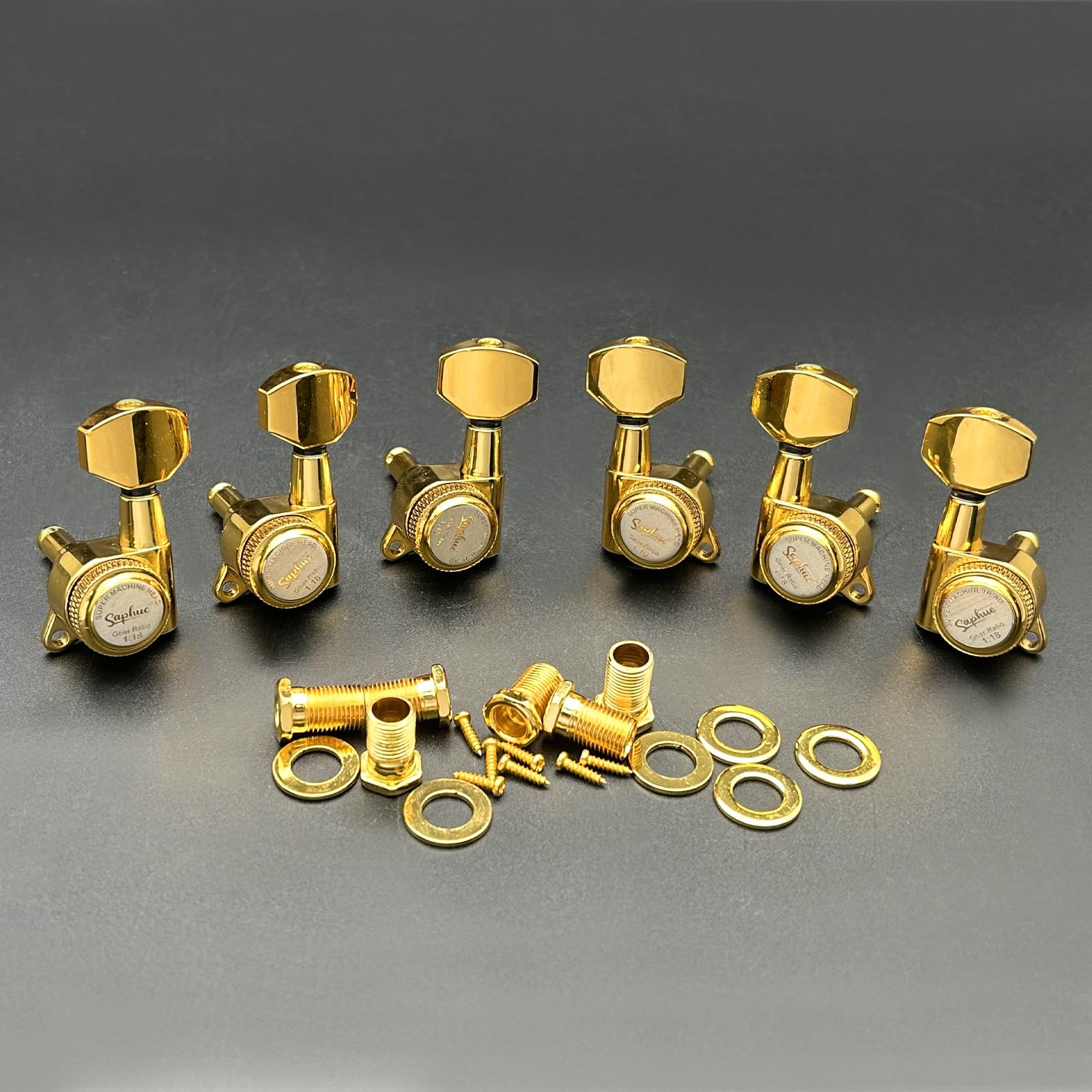 SAPHUE Guitar Locking Tuners 1:18 Lock String Tuning Key Pegs Machine Head with Hexagonal Handle Replacement for Electric Folk or Acoustic Guitars (Gold) Gold - Image 7