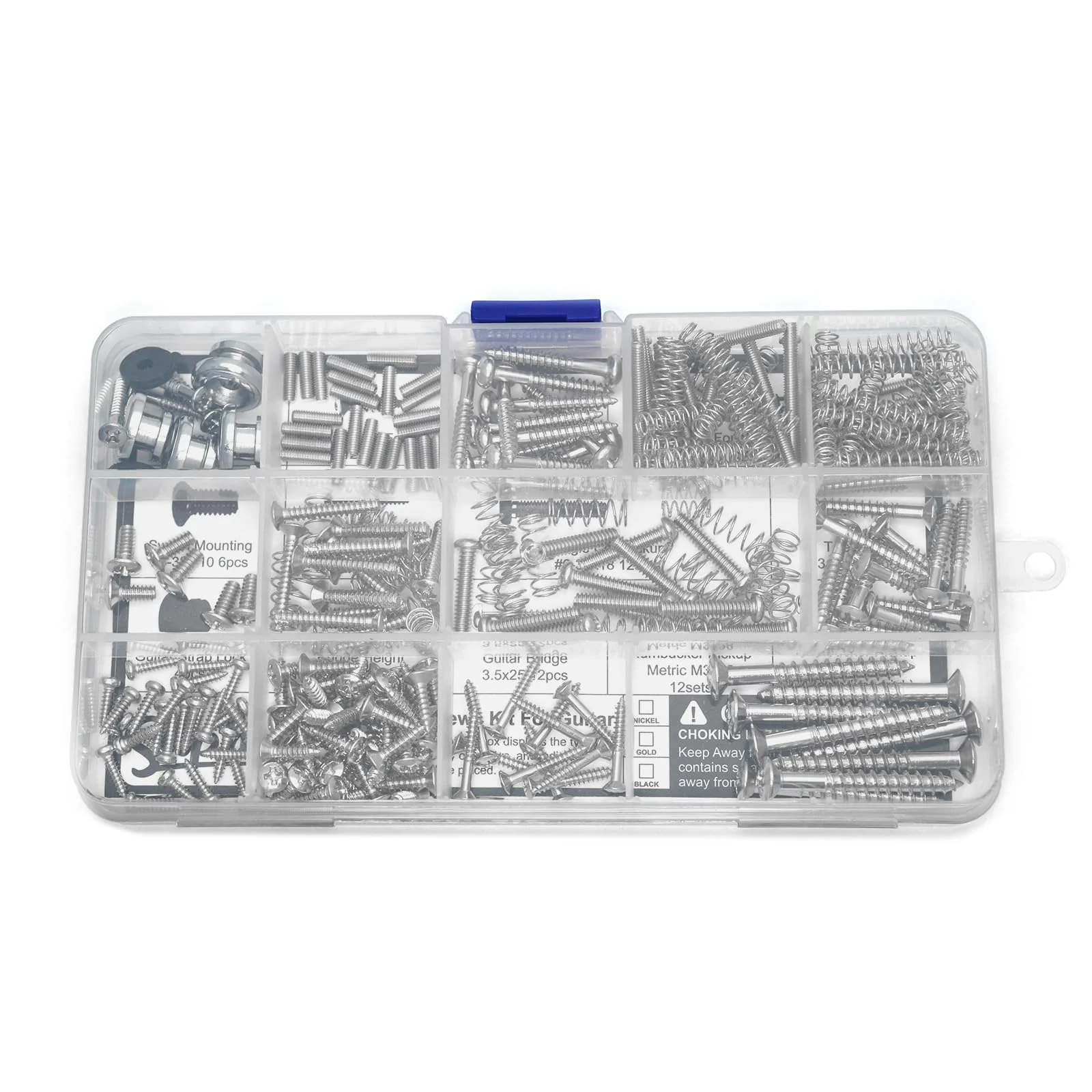 SAPHUE Guitar Screw Kit,201pcs Telecaster Kit, Pickguard Screws， Switch Plate Screws,For Fender/Tele/Strat/Sq,Tuner,Machine Head, Neck Plate,Guitar Strap End Pins,Pickup,Bridge, Guitar Repair Kit multi-size (201pcs) Chrome - Image 5