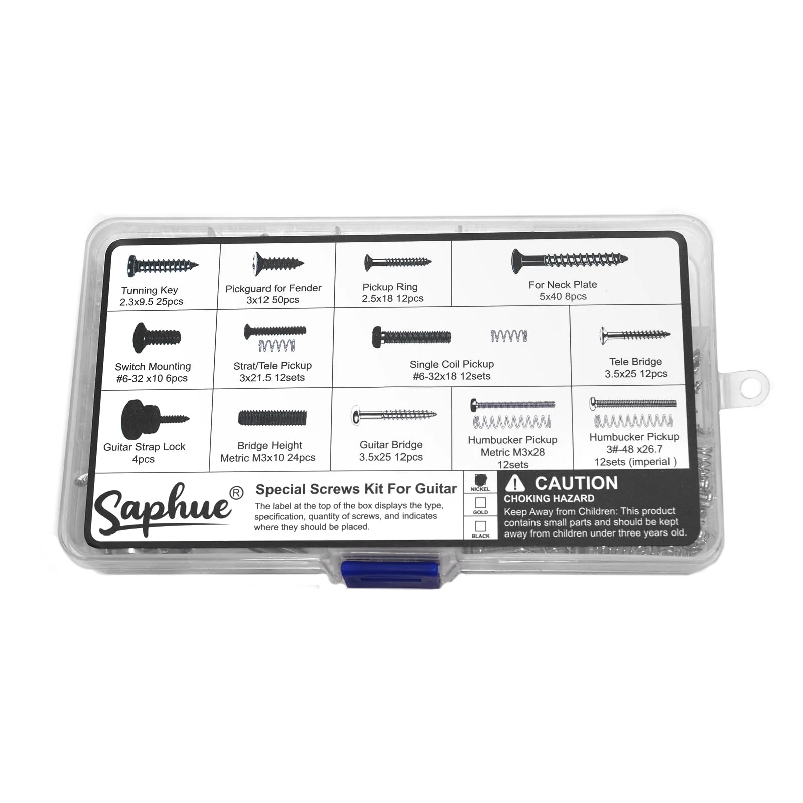 SAPHUE Guitar Screw Kit,201pcs Telecaster Kit, Pickguard Screws， Switch Plate Screws,For Fender/Tele/Strat/Sq,Tuner,Machine Head, Neck Plate,Guitar Strap End Pins,Pickup,Bridge, Guitar Repair Kit multi-size (201pcs) Chrome - Image 6