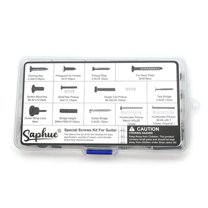SAPHUE Guitar Screw Kit,201pcs Telecaster Kit, Pickguard Screws， Switch Plate Screws,For Fender/Tele/Strat/Sq,Tuner,Machine Head, Neck Plate,Guitar Strap End Pins,Pickup,Bridge, Guitar Repair Kit multi-size Black - Image 5