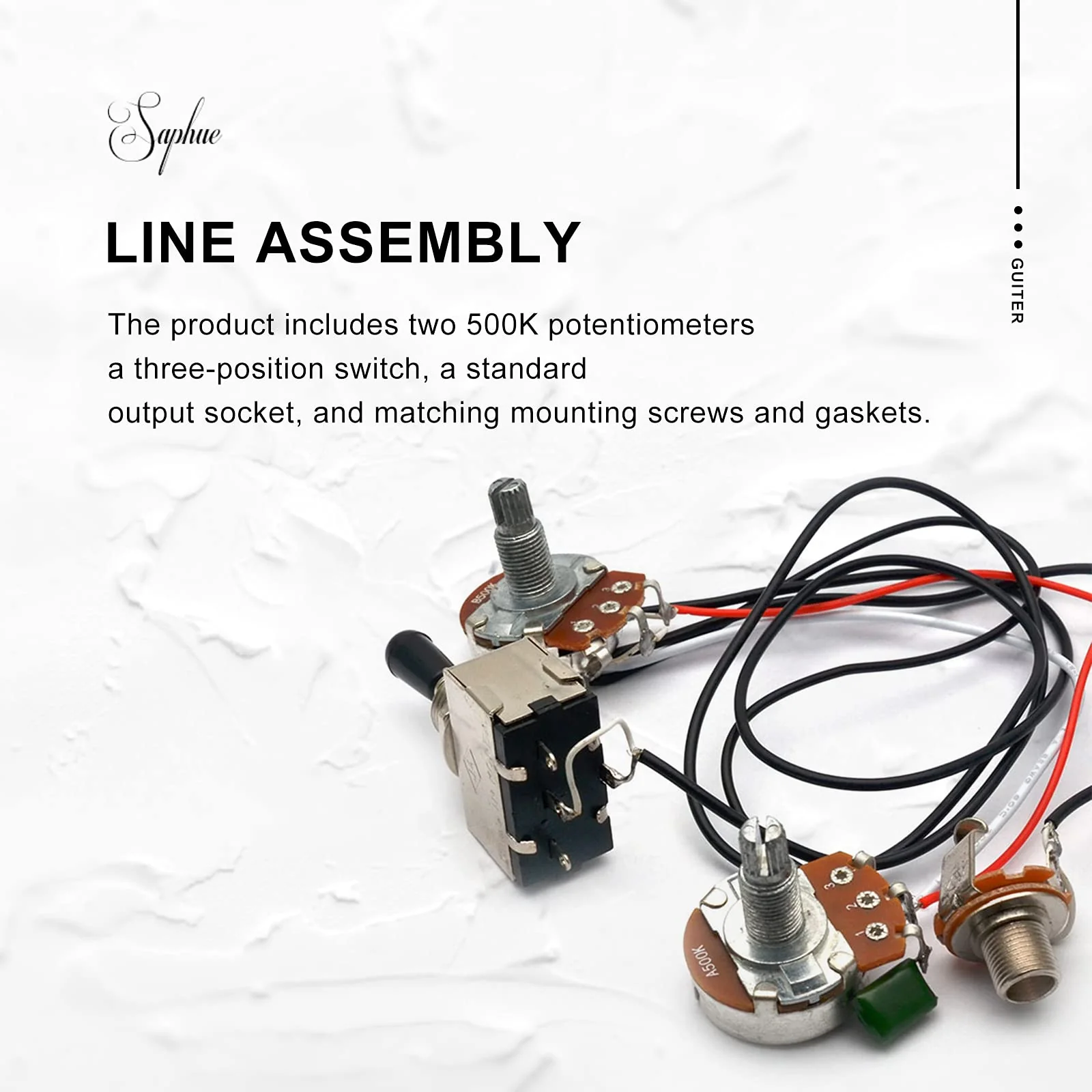 SAPHUE Guitar Wiring Harness, Guitar Prewired Harness Humbucker Wiring Harness Prewired 3 Way Chrome Box Toggle Switch 500K Pots for Electric Guitar with 2 Humbuckers - Image 2