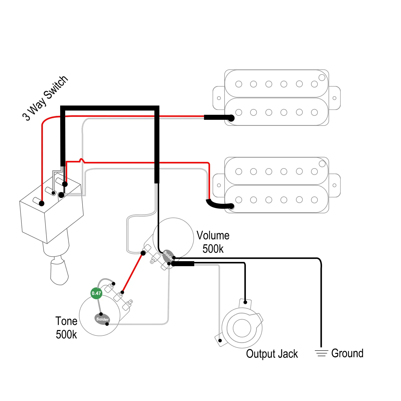 SAPHUE Guitar Wiring Harness, Guitar Prewired Harness Humbucker Wiring Harness Prewired 3 Way Chrome Box Toggle Switch 500K Pots for Electric Guitar with 2 Humbuckers - Image 7