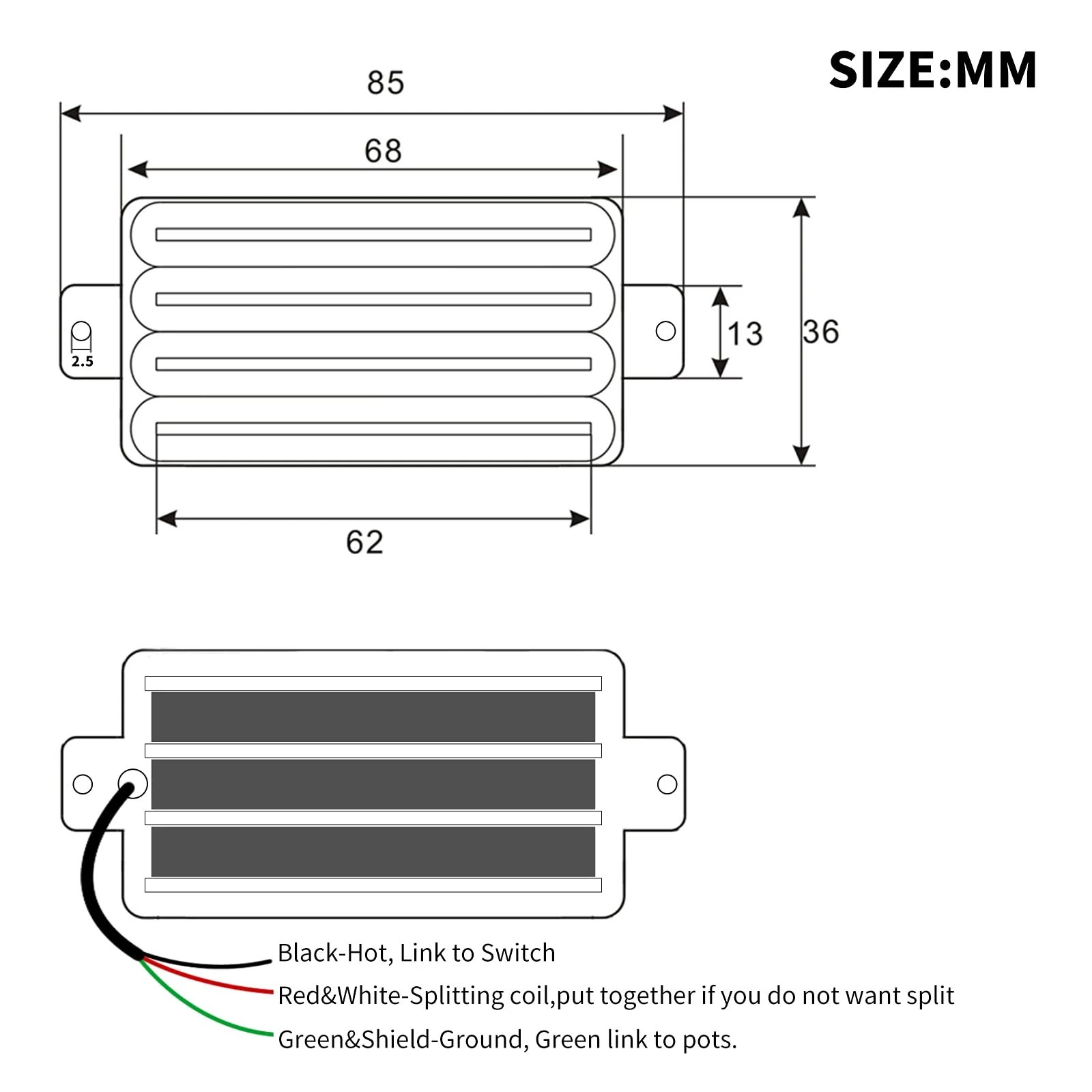 SAPHUE Hot Rail 2-Dual Blade Electric Guitar High Output Track Type Four Coil Humbucker Pickup Black - Image 7