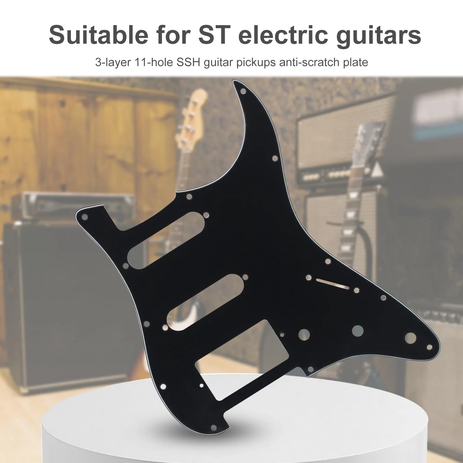 SAPHUE HSS 11 Holes Strat Electric Guitar Pickguard and BackPlate Set for Fender US/Mexico Made Standard Stratocaster Modern Style Guitar Parts (3ply Black) 3ply Black - Image 2