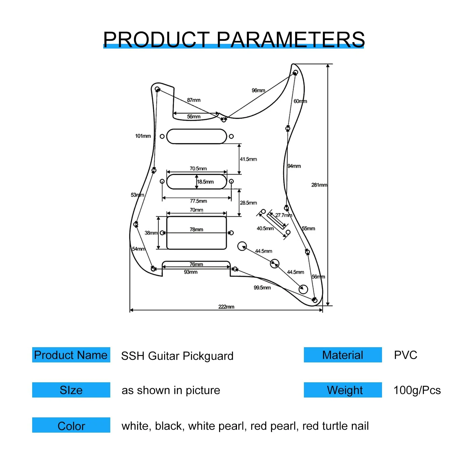 SAPHUE HSS 11 Holes Strat Electric Guitar Pickguard and BackPlate Set for Fender US/Mexico Made Standard Stratocaster Modern Style Guitar Parts (3ply Black) 3ply Black - Image 4