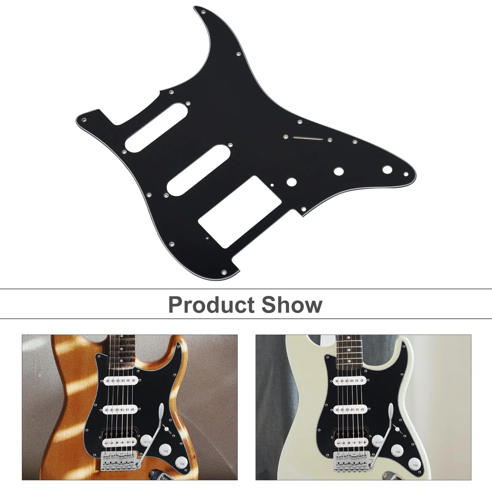 SAPHUE HSS 11 Holes Strat Electric Guitar Pickguard and BackPlate Set for Fender US/Mexico Made Standard Stratocaster Modern Style Guitar Parts (3ply Black) 3ply Black - Image 5