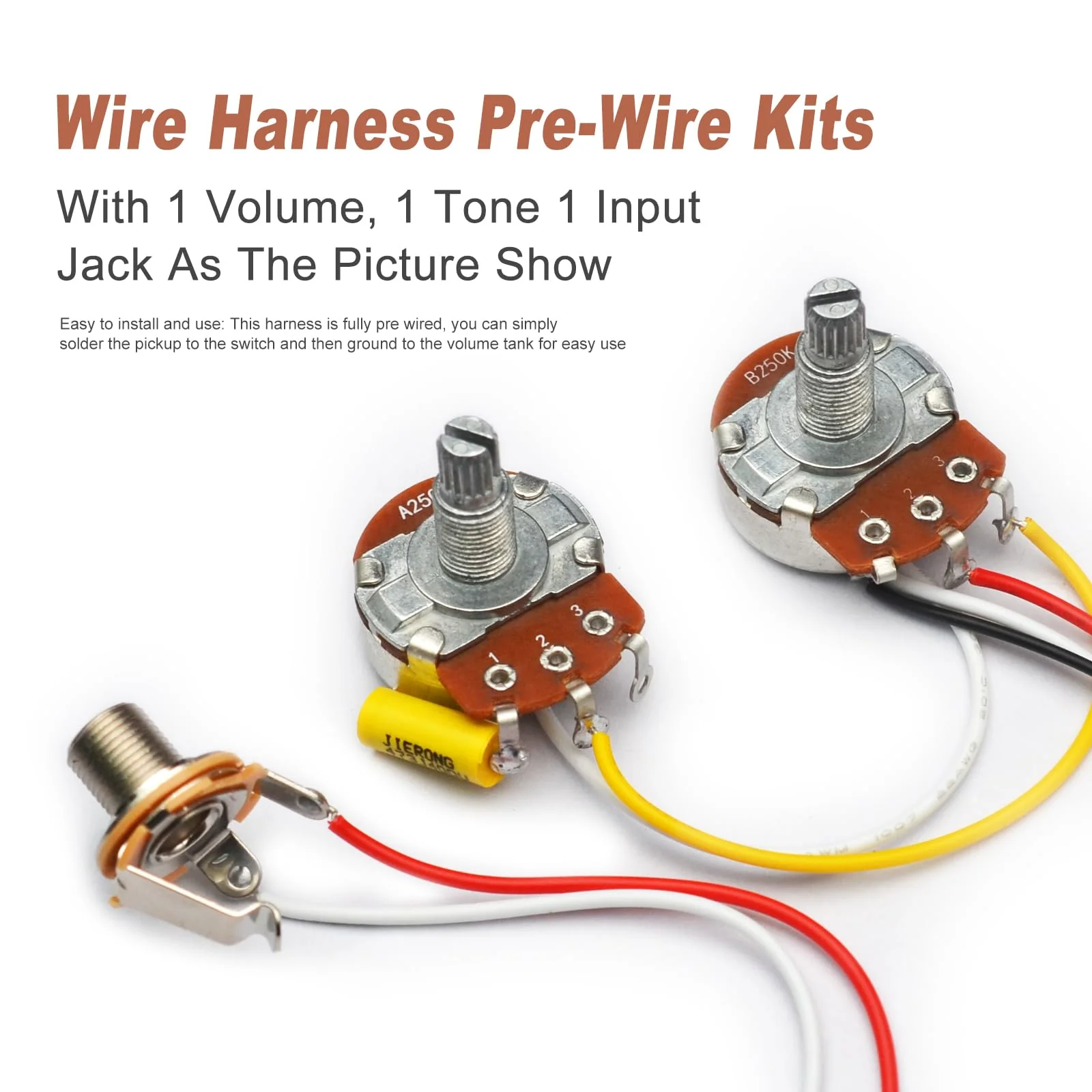 SAPHUE PB Bass Wiring Harness Prewired Kit for Precision Bass Guitar Big 250K Pots 1 Volume 1 Tone Jack - Image 2