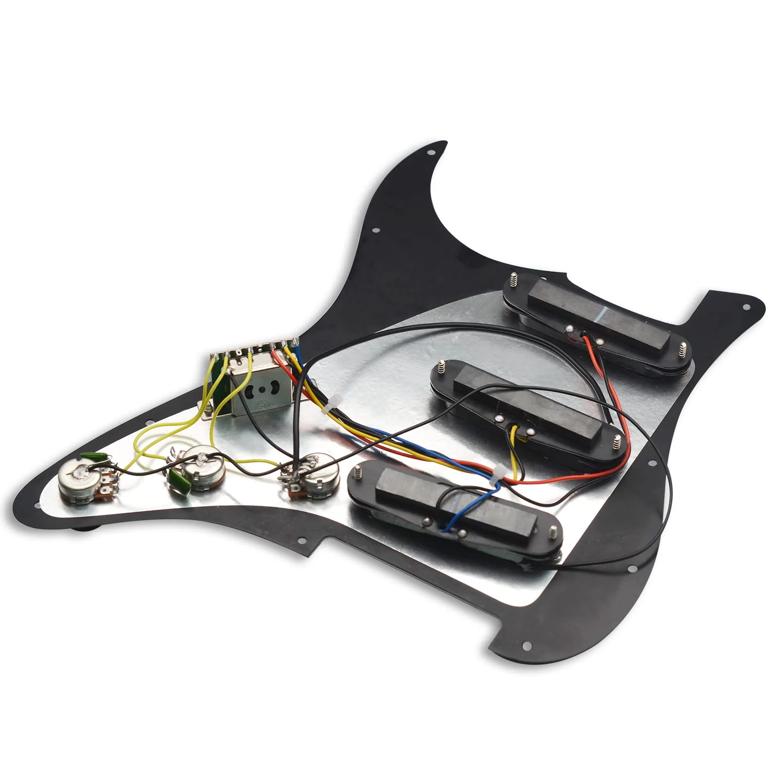 SAPHUE Prewired ST Pickguard SSS 3 Single Coil Pickups Adjustable Big Screws Loaded Electric Guitar Pickguard for Fender Strandard Straocaster Guitar Parts (Black) Black - Image 7