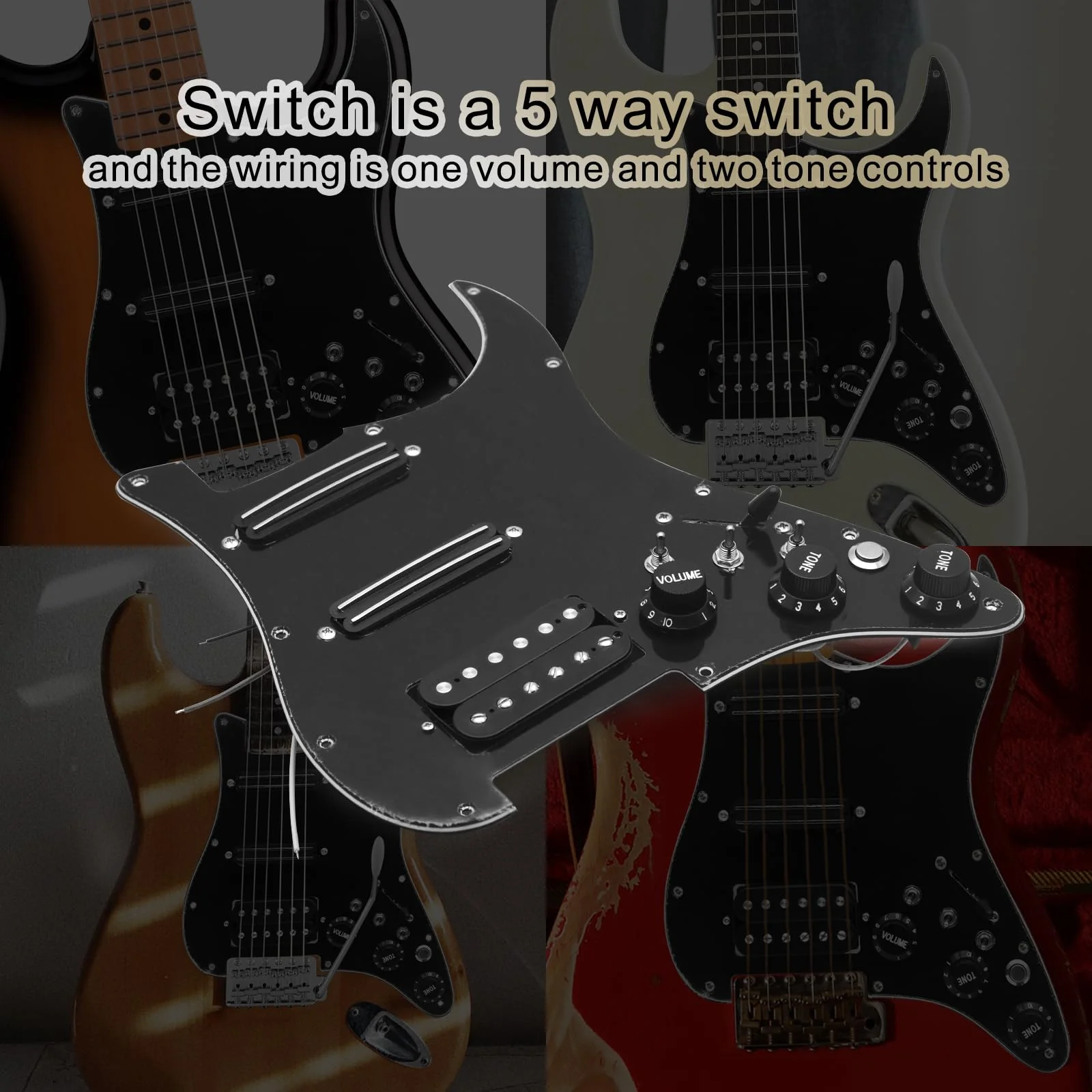 SAPHUE SSH-Coil Splitting Electric Guitar Pickguard Two Mini Humbucker + ONE Humbucker(9K/9K/15K)+Silence Switch Loaded Prewired Scratchplate (Black-Black) Black-Black - Image 2