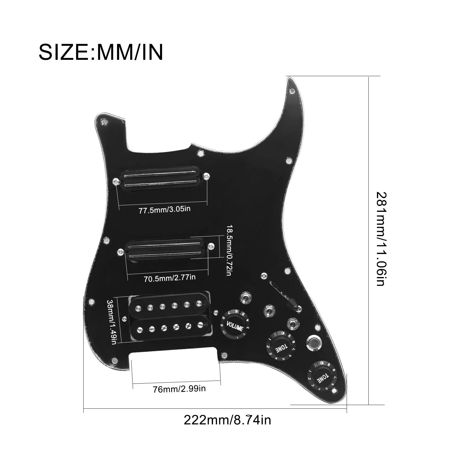 SAPHUE SSH-Coil Splitting Electric Guitar Pickguard Two Mini Humbucker + ONE Humbucker(9K/9K/15K)+Silence Switch Loaded Prewired Scratchplate (Black-Black) Black-Black - Image 4