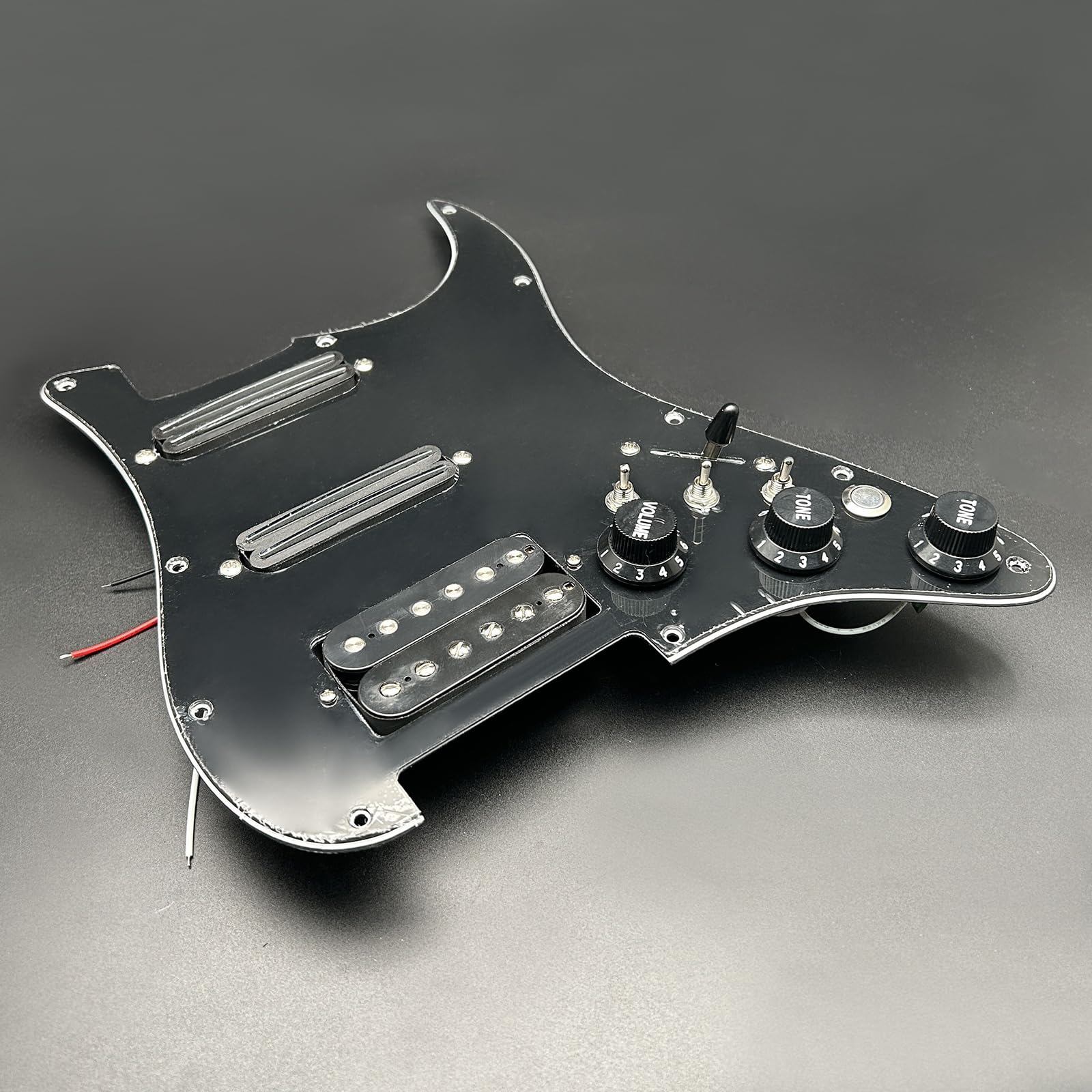 SAPHUE SSH-Coil Splitting Electric Guitar Pickguard Two Mini Humbucker + ONE Humbucker(9K/9K/15K)+Silence Switch Loaded Prewired Scratchplate (Black-Black) Black-Black - Image 6