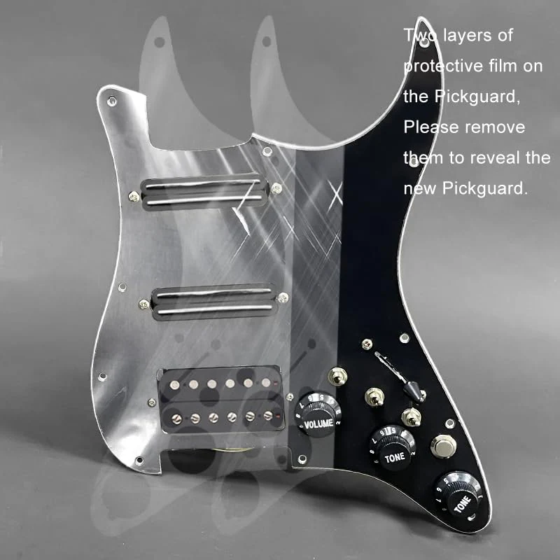 SAPHUE SSH-Coil Splitting Electric Guitar Pickguard Two Mini Humbucker + ONE Humbucker(9K/9K/15K)+Silence Switch Loaded Prewired Scratchplate (Black) Black+Zebra - Image 3