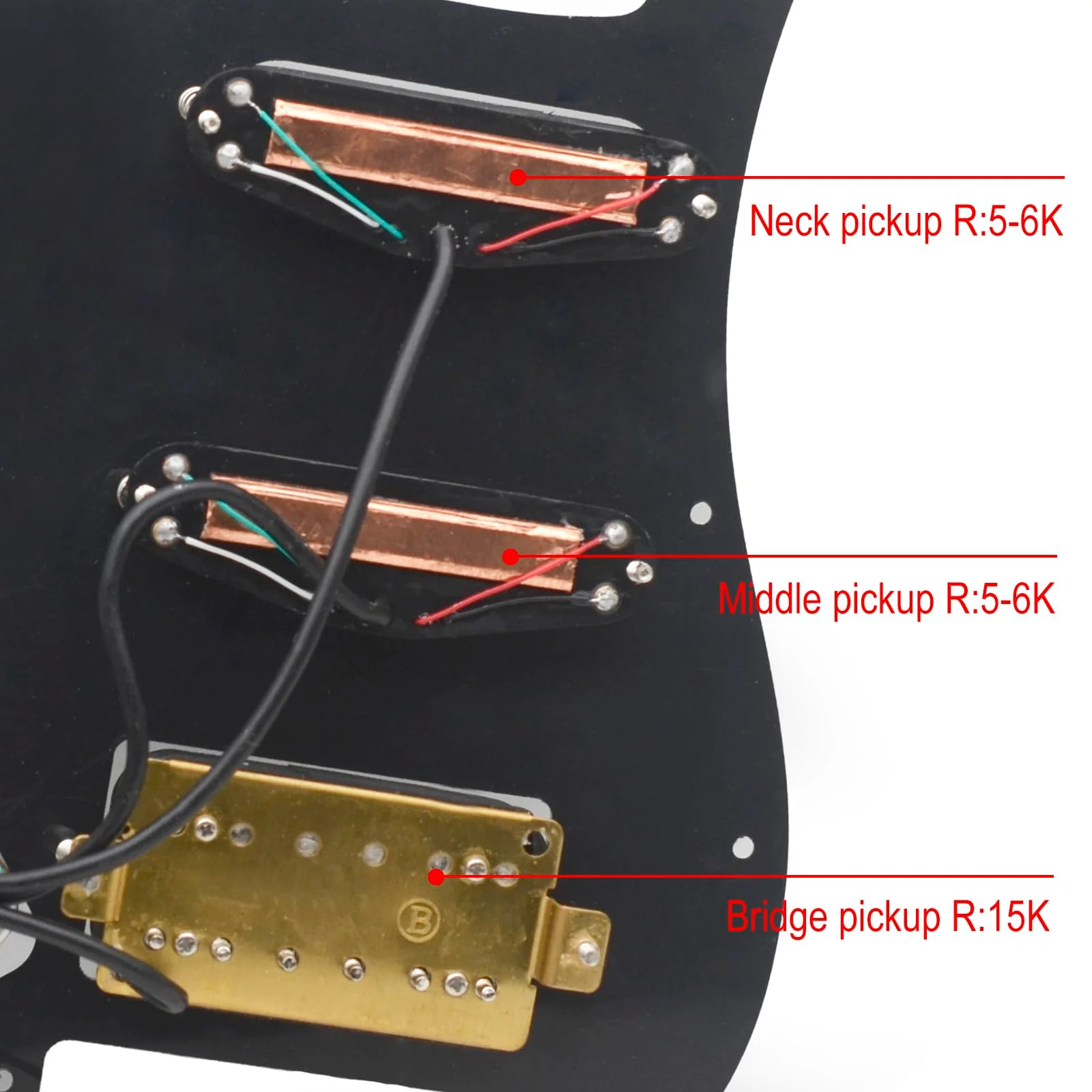 SAPHUE SSH-Coil Splitting Electric Guitar Pickguard Two Mini Humbucker + ONE Humbucker(9K/9K/15K)+Silence Switch Loaded Prewired Scratchplate (Black) Black+Zebra - Image 4