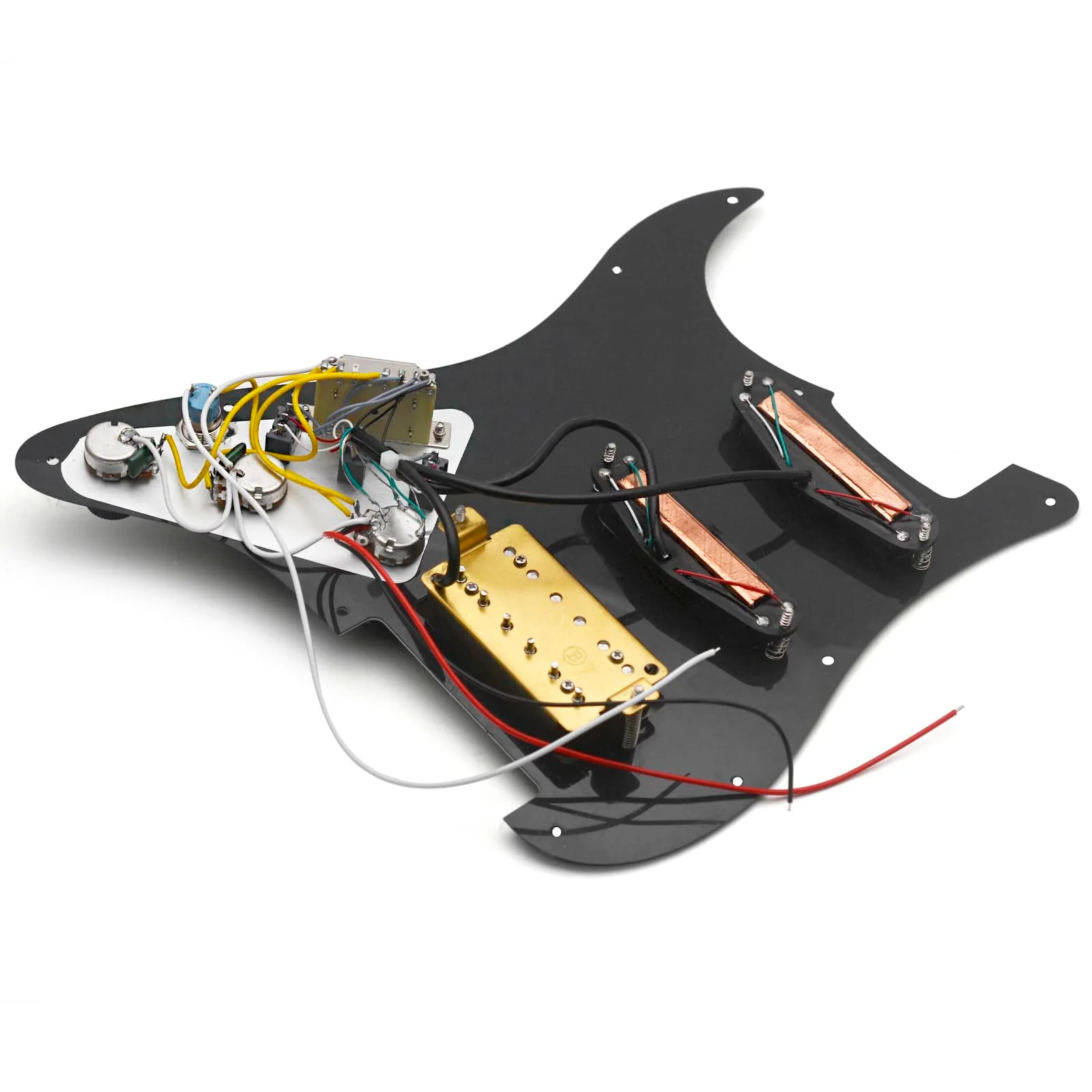 SAPHUE SSH-Coil Splitting Electric Guitar Pickguard Two Mini Humbucker + ONE Humbucker(9K/9K/15K)+Silence Switch Loaded Prewired Scratchplate (Black) Black+Zebra - Image 5