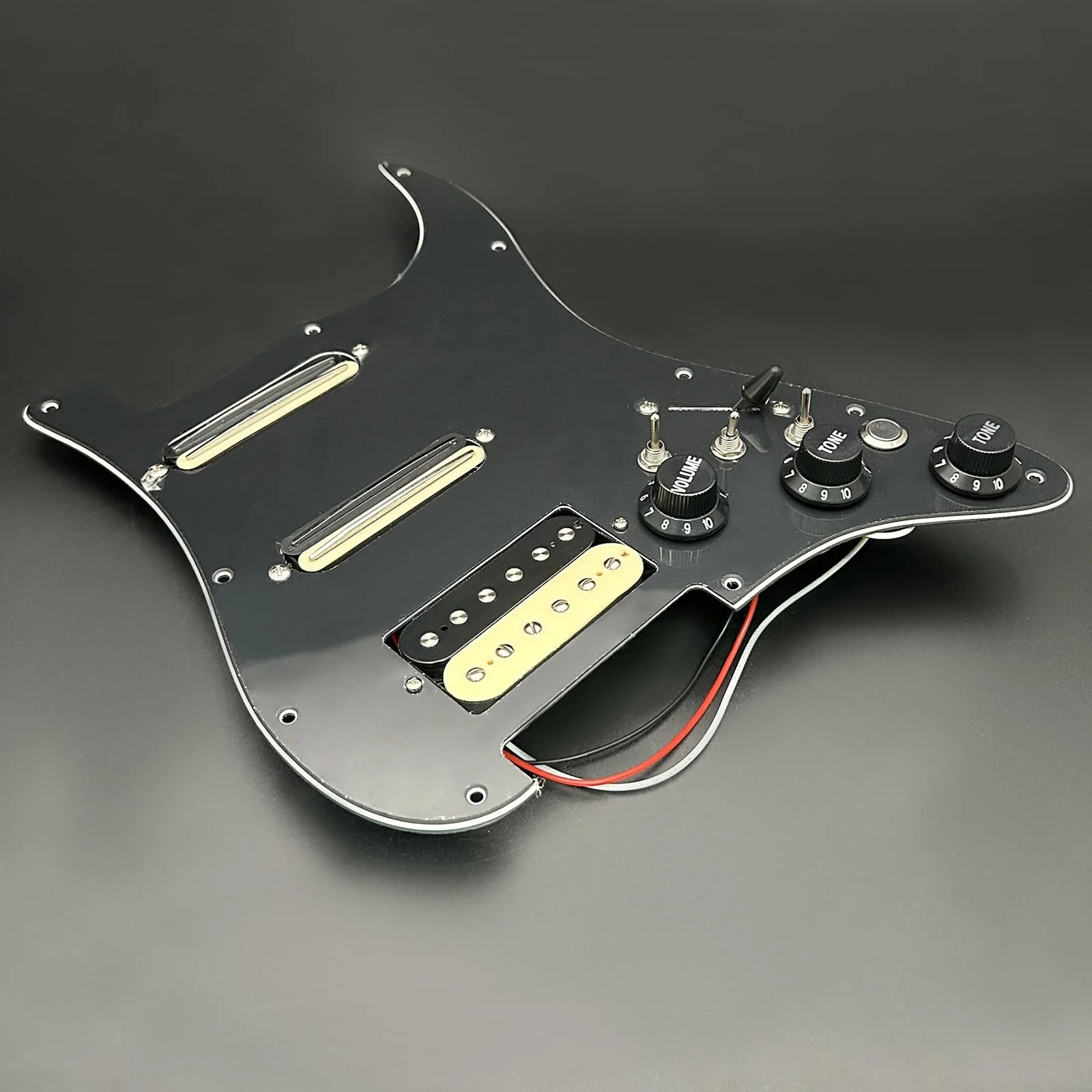 SAPHUE SSH-Coil Splitting Electric Guitar Pickguard Two Mini Humbucker + ONE Humbucker(9K/9K/15K)+Silence Switch Loaded Prewired Scratchplate (Black) Black+Zebra - Image 9