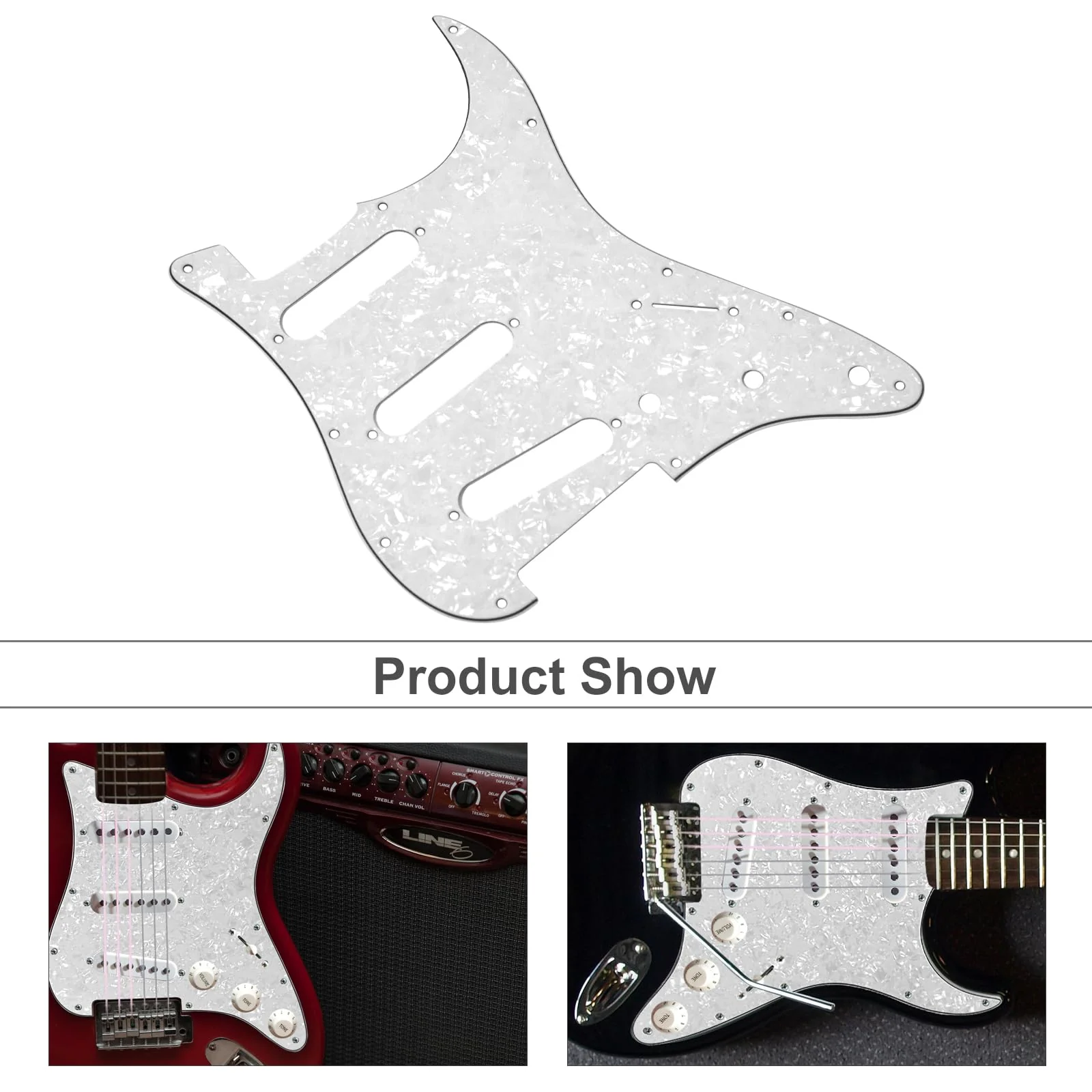 SAPHUE SSS 11 Holes Strat Electric Guitar Pickguard and BackPlate Set for Fender US/Mexico Made Standard Stratocaster Modern Style Guitar Parts (SSS,3Ply White Pearl) 3Ply White Pearl - Image 5