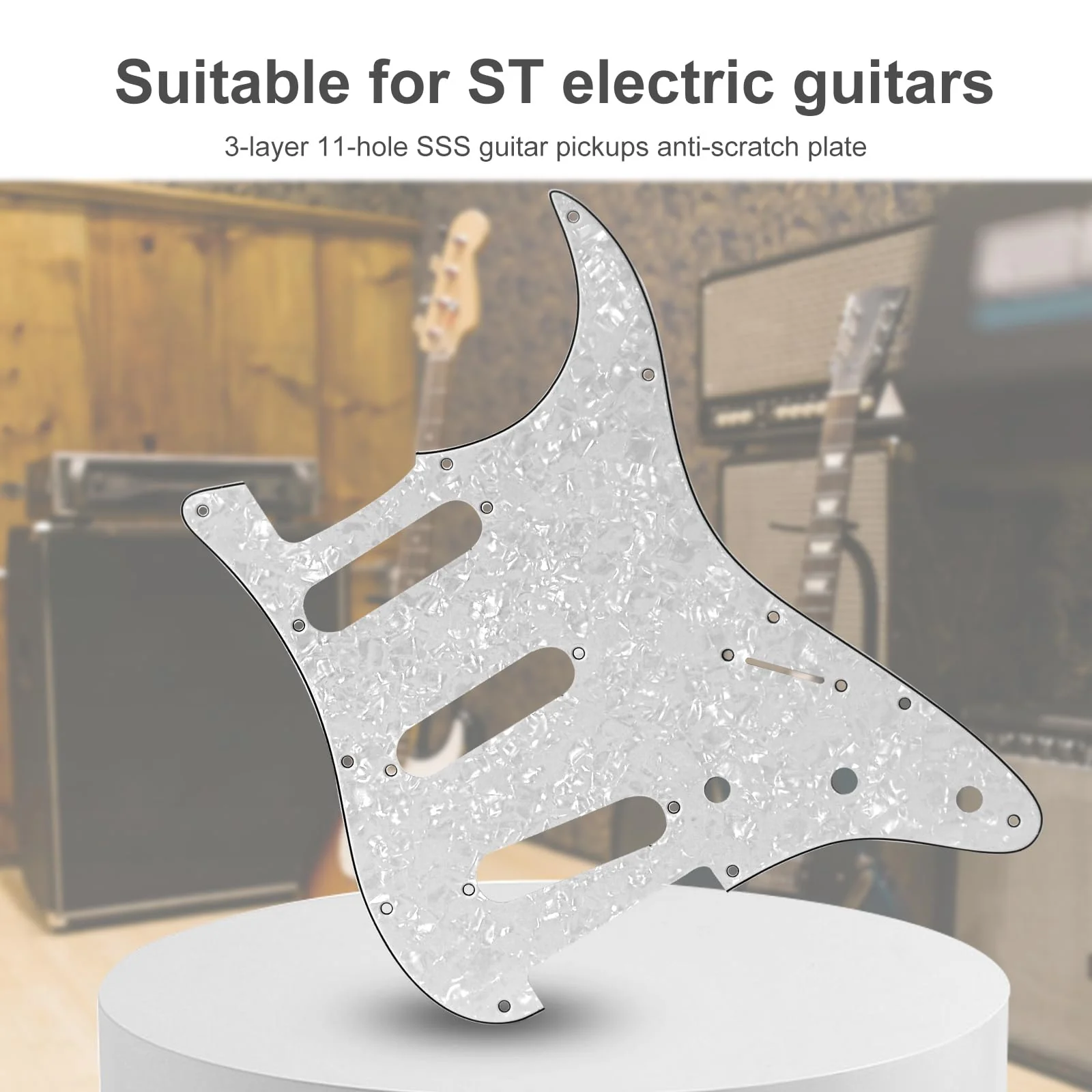 SAPHUE SSS 11 Holes Strat Electric Guitar Pickguard and BackPlate Set for Fender US/Mexico Made Standard Stratocaster Modern Style Guitar Parts (SSS,3Ply White Pearl) 3Ply White Pearl - Image 6