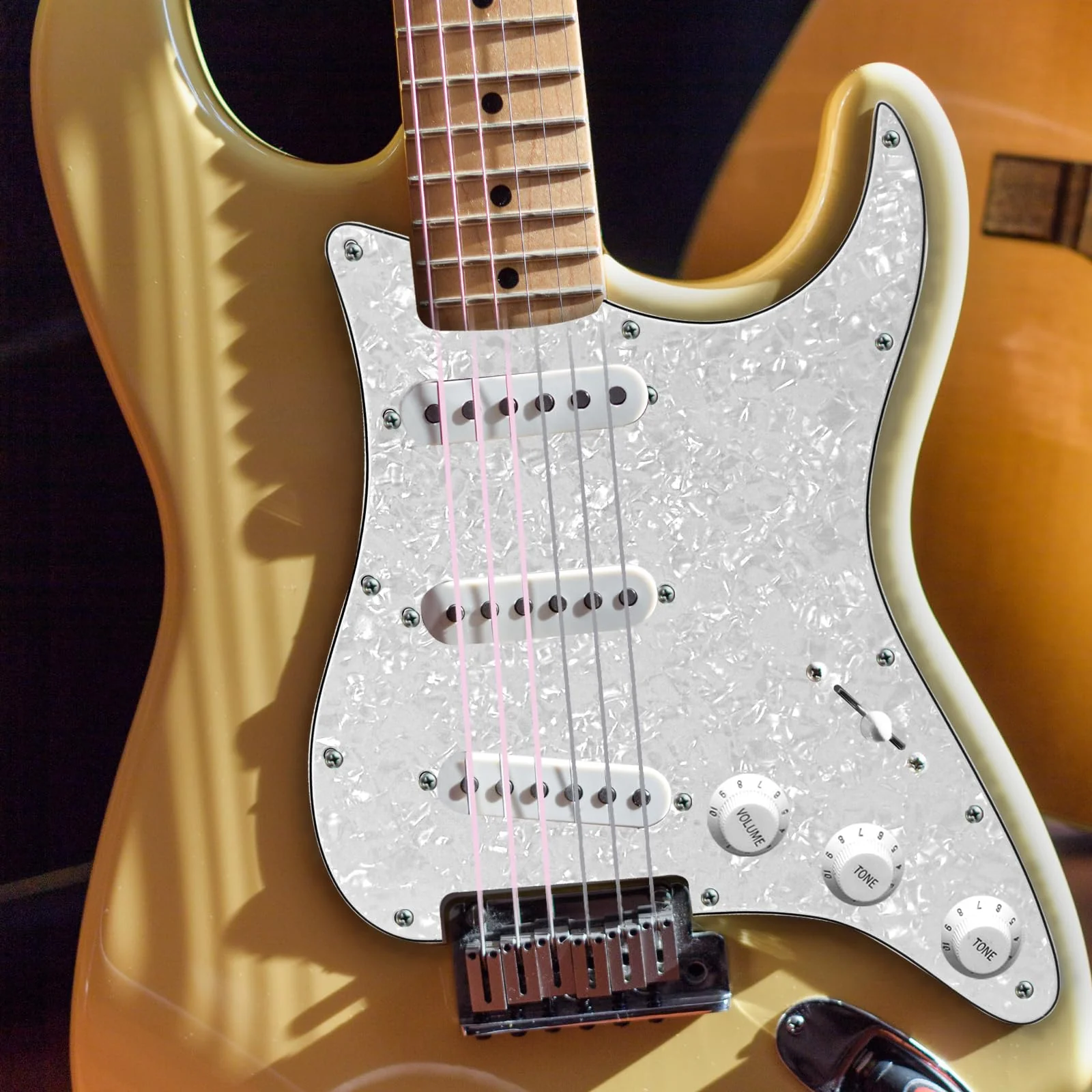 SAPHUE SSS 11 Holes Strat Electric Guitar Pickguard and BackPlate Set for Fender US/Mexico Made Standard Stratocaster Modern Style Guitar Parts (SSS,3Ply White Pearl) 3Ply White Pearl - Image 8