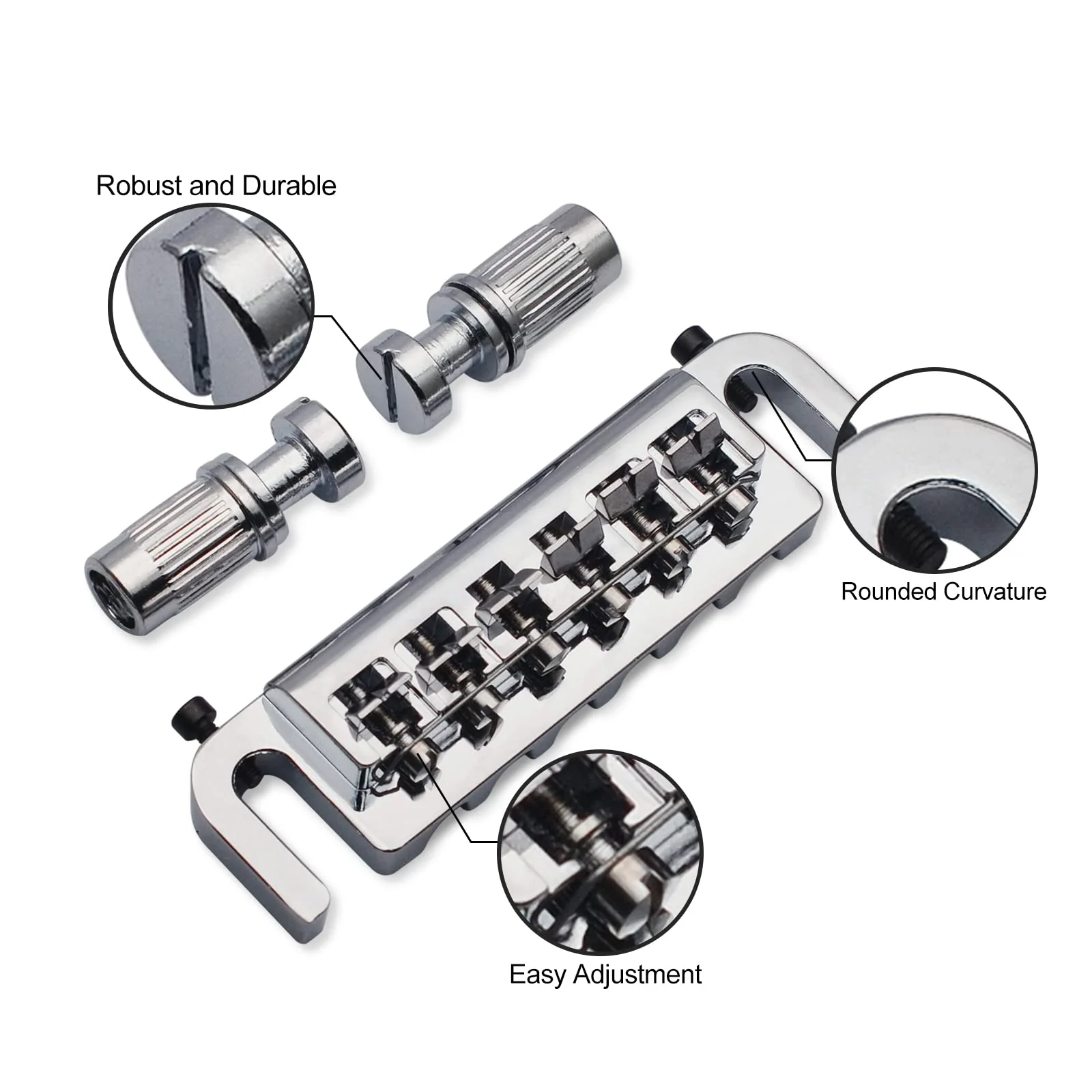 SAPHUE Wraparound Bridge Tailpiece Intonatable Combo Bridge Tailpiece for Solid-body Electric Guitar (Chrome) Chrome - Image 2