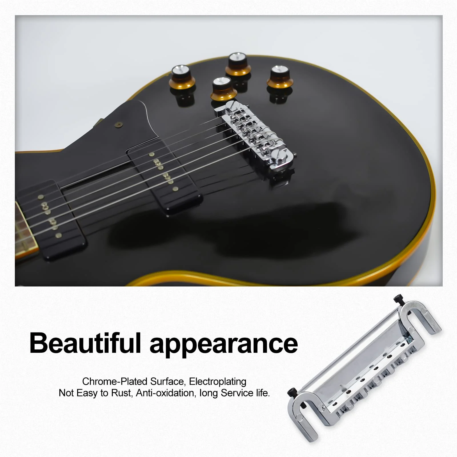SAPHUE Wraparound Bridge Tailpiece Intonatable Combo Bridge Tailpiece for Solid-body Electric Guitar (Chrome) Chrome - Image 6