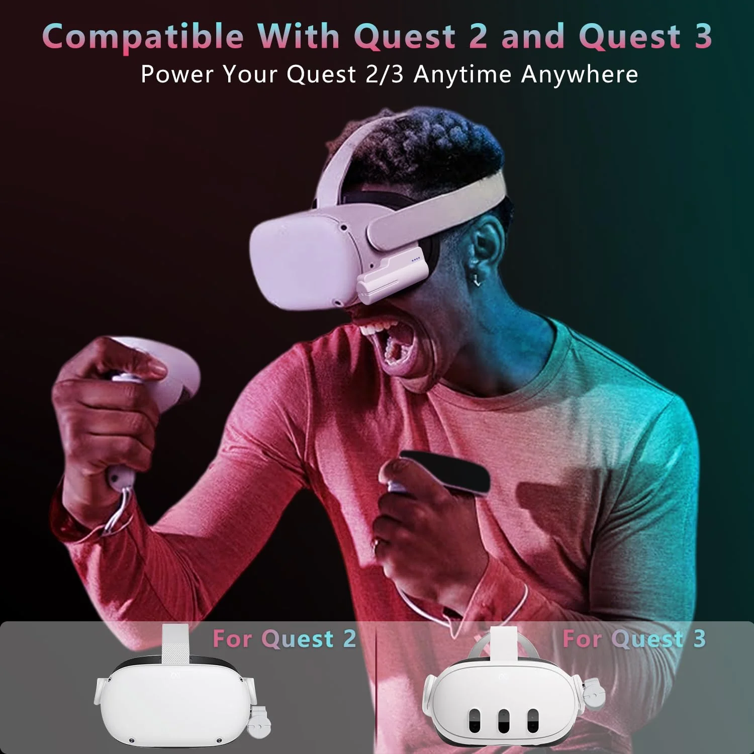 Saqico Battery Pack for Meta Quest 3 and 2, Fast 18W 5000mAh Head Strap Battery Charger for Oculus Quest 3 Accessories -Lightweight & Portable Rechargeble Extended Battery Extra VR Playtime battery 1 pack for quest 3 - Image 3