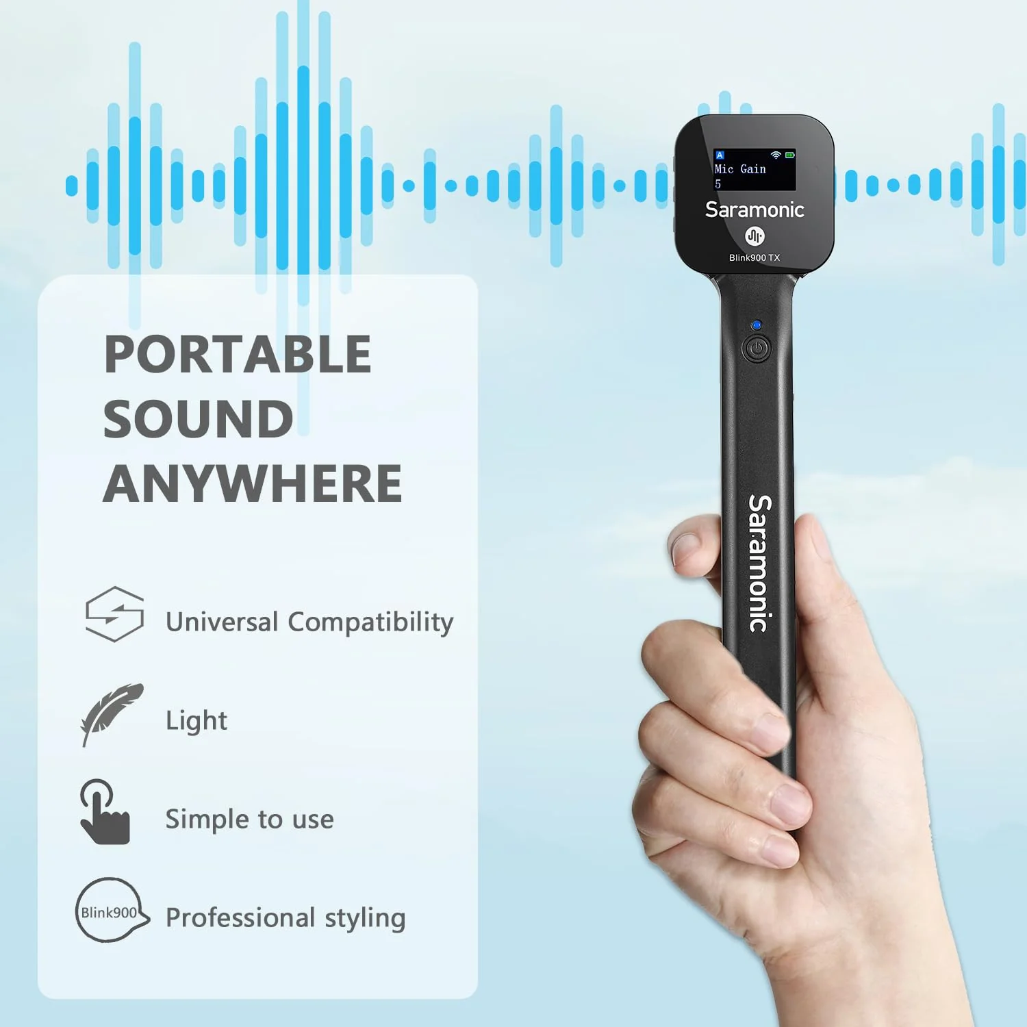 Saramonic Blink900 HM Handheld Microphone Holder for Blink900 TX Transmitter, USB Type-C, ABS Plastic and Metal, 1100mAh Battery, 2-Year Warranty HM. - Image 2