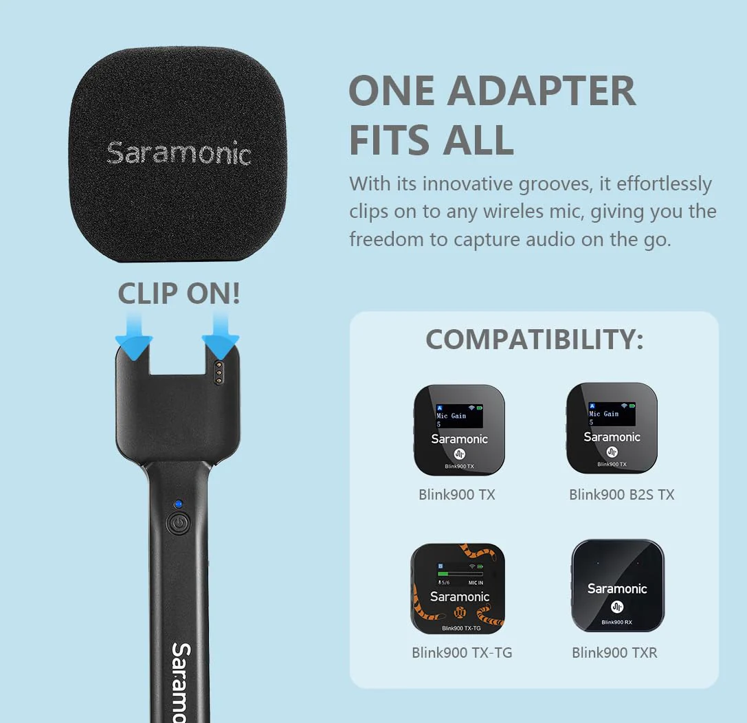 Saramonic Blink900 HM Handheld Microphone Holder for Blink900 TX Transmitter, USB Type-C, ABS Plastic and Metal, 1100mAh Battery, 2-Year Warranty HM. - Image 4