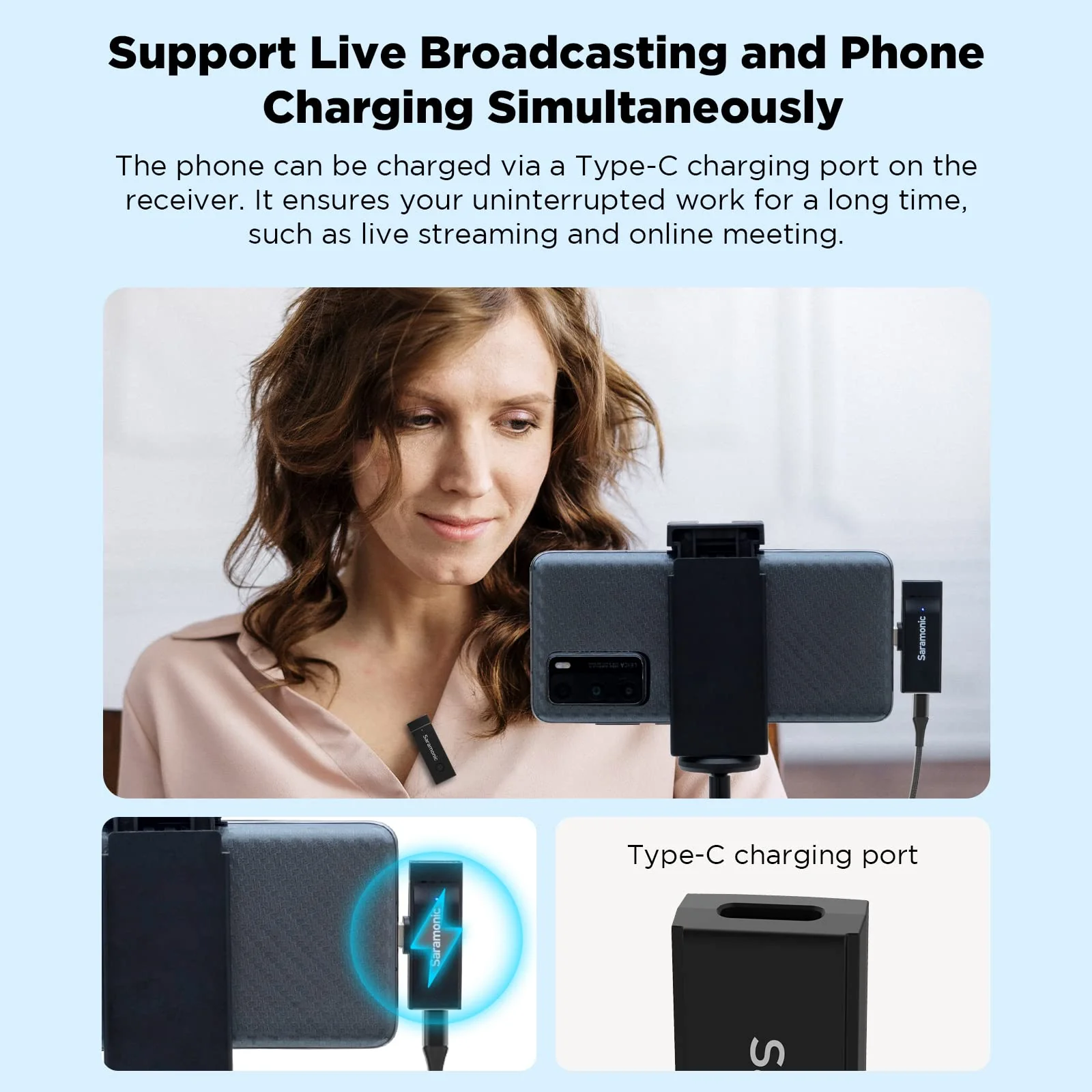 Saramonic Wireless Lavalier Microphone System For iPhone iPad 2.4Ghz Professional Clip On Lapel Condenser Plug-Play Mic For Vlog Interview Live Streaming Recording Video Youtube SR-Blink Go-U1 (TX+RX) - Image 3