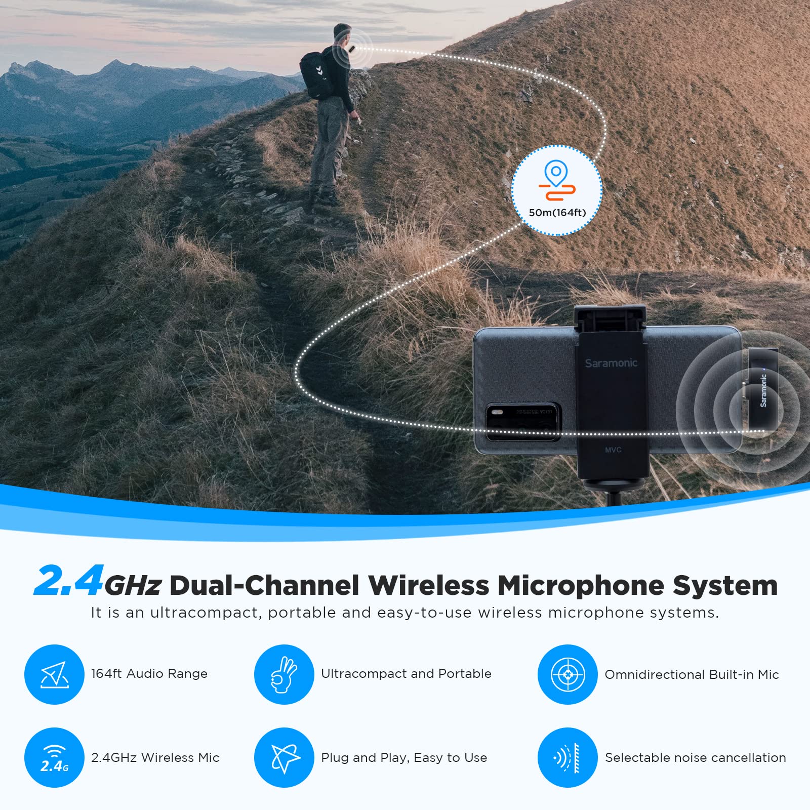 Saramonic Wireless Lavalier Microphone System For iPhone iPad 2.4Ghz Professional Clip On Lapel Condenser Plug-Play Mic For Vlog Interview Live Streaming Recording Video Youtube SR-Blink Go-U1 (TX+RX) - Image 4