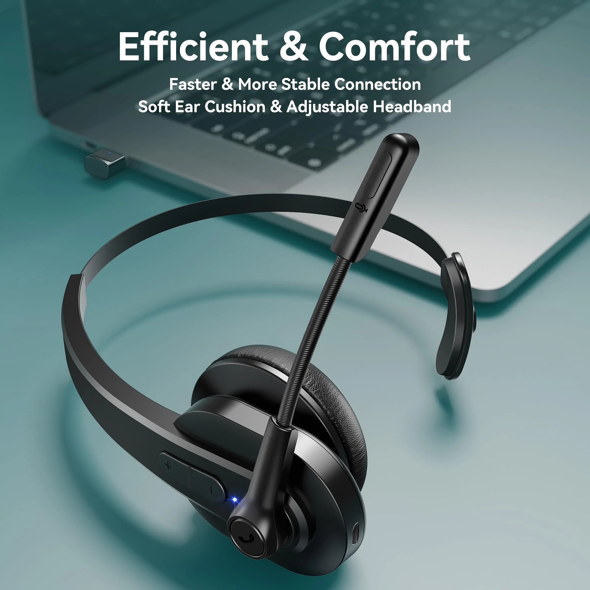 Sarevile Bluetooth Headset with USB Dongle for Computer, Single-Ear Wireless Headset with Noise Cancelling Microphone for Office & Truckers, Bluetooth V5.2 with Mute Button for Work Black - Image 3