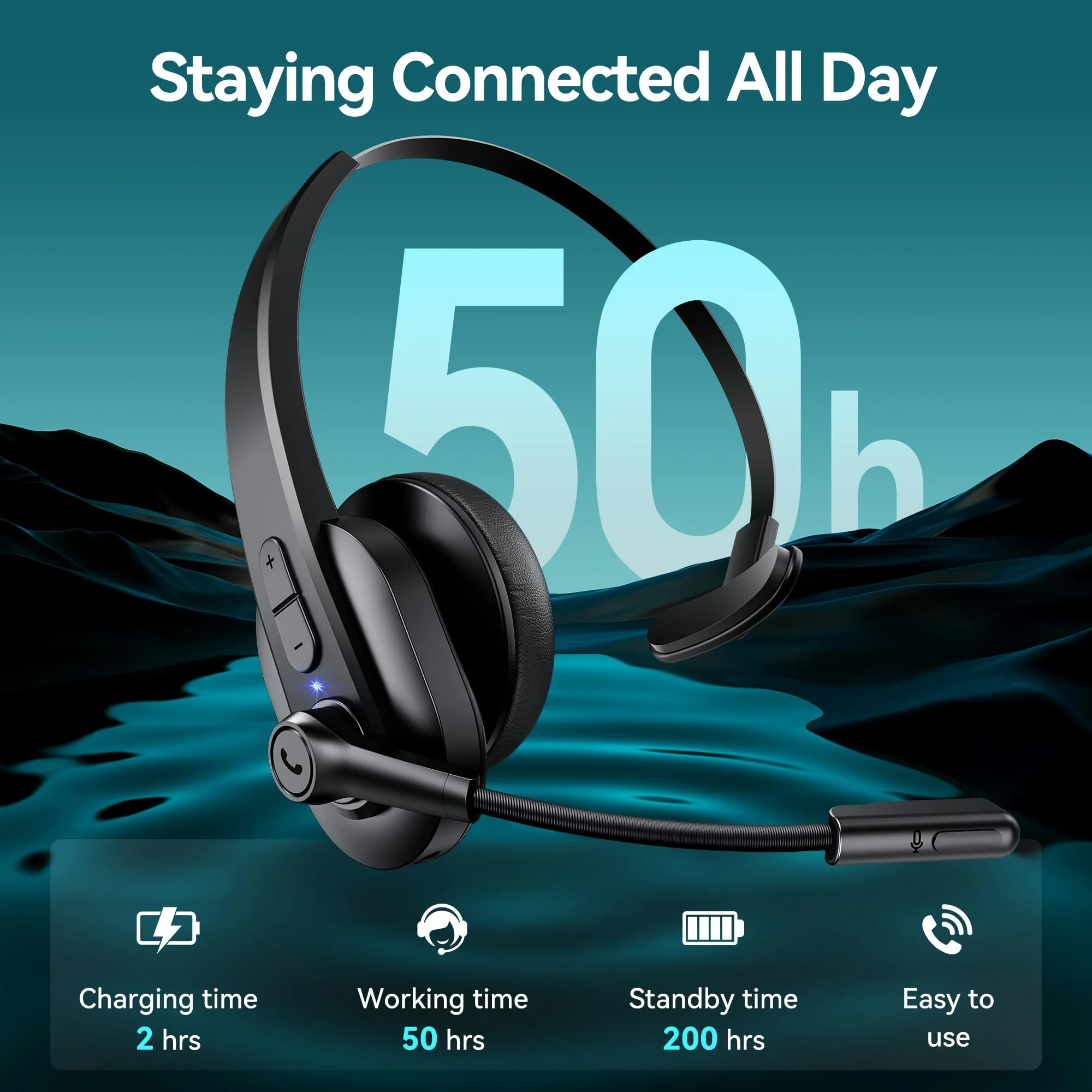 Sarevile Bluetooth Headset with USB Dongle for Computer, Single-Ear Wireless Headset with Noise Cancelling Microphone for Office & Truckers, Bluetooth V5.2 with Mute Button for Work Black - Image 4
