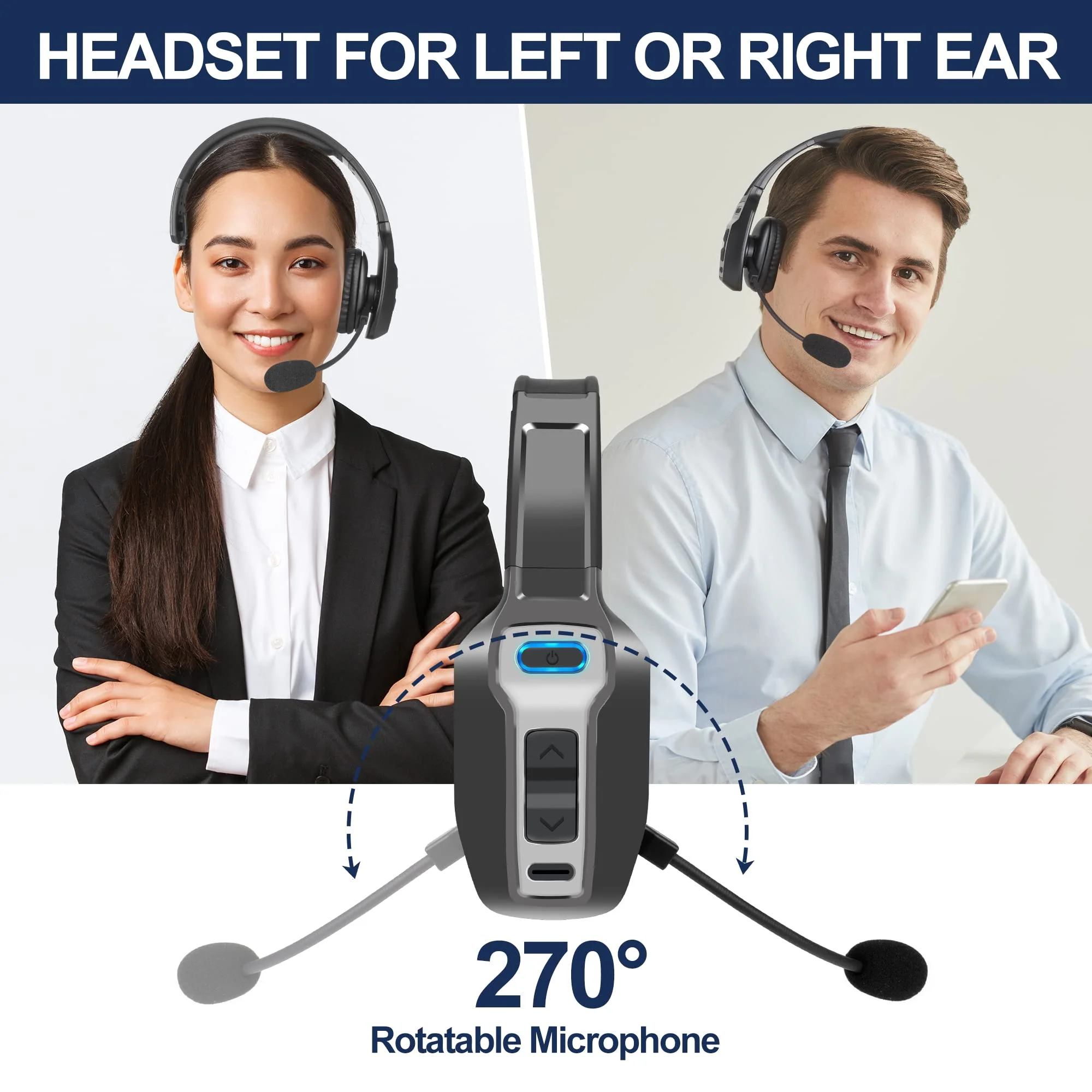 Sarevile Trucker Bluetooth Headset, V5.2 Wireless Headset with Upgraded Microphone AI Noise Canceling, On Ear Bluetooth Headphone with Mute for Driver Office Call Center (Black) - Image 7