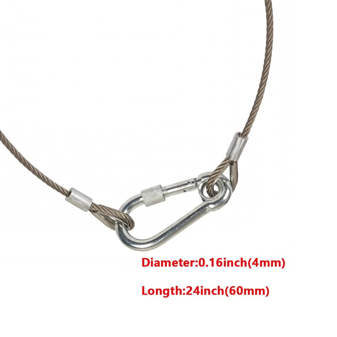 Sarknoah. 0.16″(4mm) Diameter,Longth 24″(60mm) Stage Lighting Stainless Steel Safety Cable With Carabiner Lock Hook. Heavy Duty Fall Protection for Stage Lights, DJ Equipment (1102LB Load),5Packs. Diameter:0.16Inch / Longth：24Inch  - Image 5