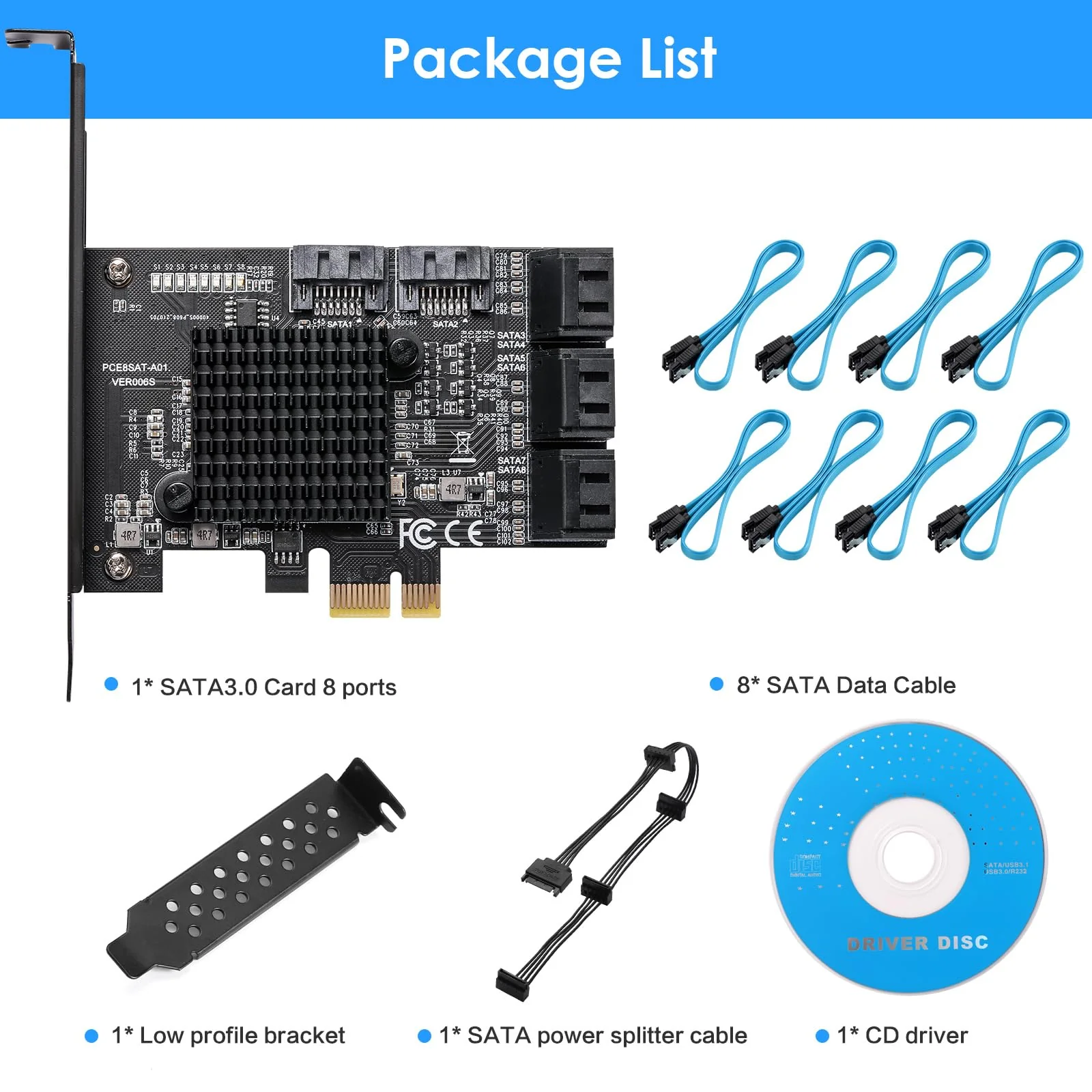 SATA 3.0 Controller Expansion Card, 8-Port PCIE SATA Card, PCI-E X1 3.0 Gen3 (6Gbps) Controller Card for Windows 10/8/Ubuntu (ASM1064 + JMB575) - Image 4