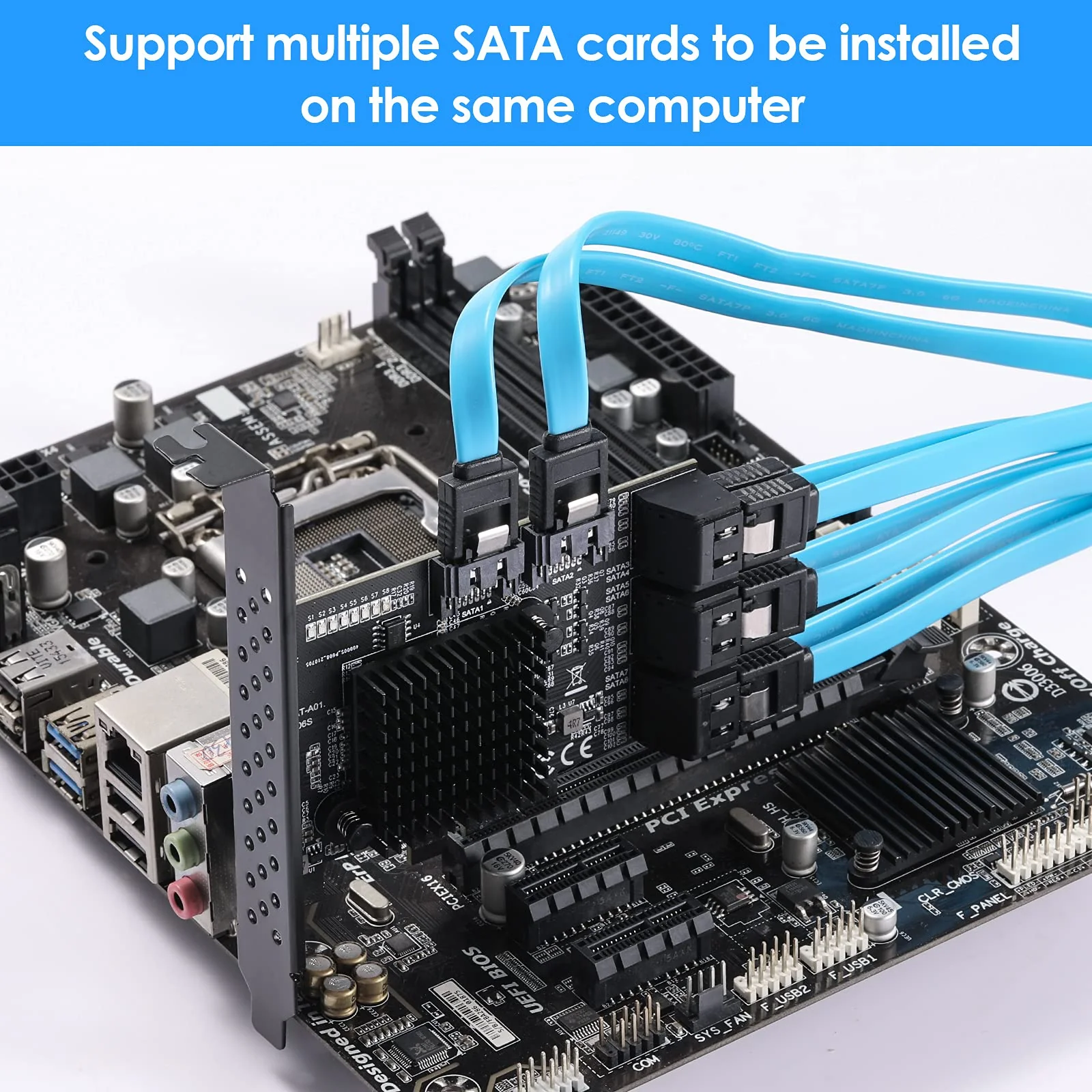 SATA 3.0 Controller Expansion Card, 8-Port PCIE SATA Card, PCI-E X1 3.0 Gen3 (6Gbps) Controller Card for Windows 10/8/Ubuntu (ASM1064 + JMB575) - Image 7