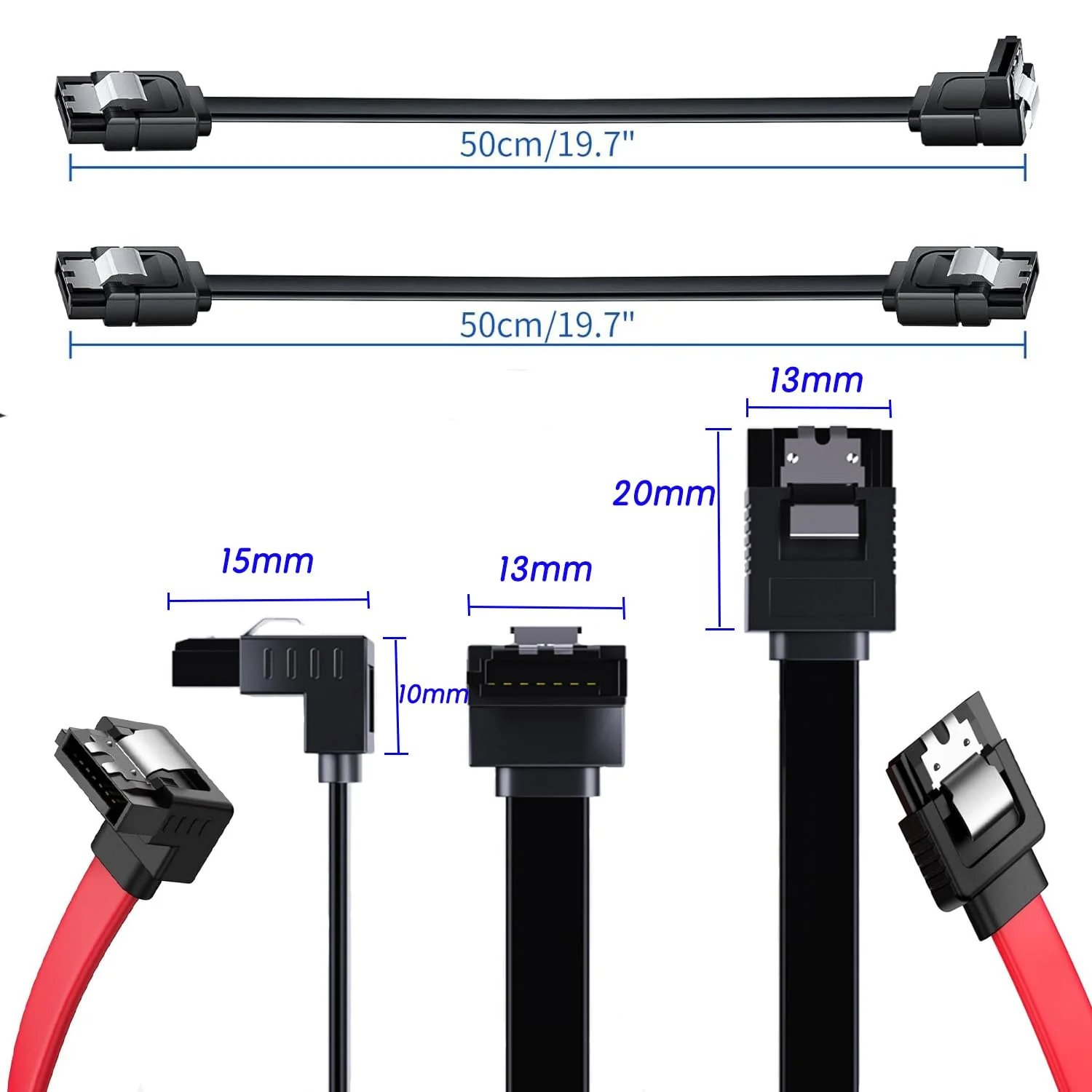 SATA Cable III, 4 Pack 90 Degree Right Angle to Straight &Straight to Straight 6Gbps 7pin SATA 3.0 Data Transmission Cord with Locking Latch for Hard Drive SSD (Straight+Angled（2Black+2Red）) Straight+angled（2Black+2Red） - Image 4