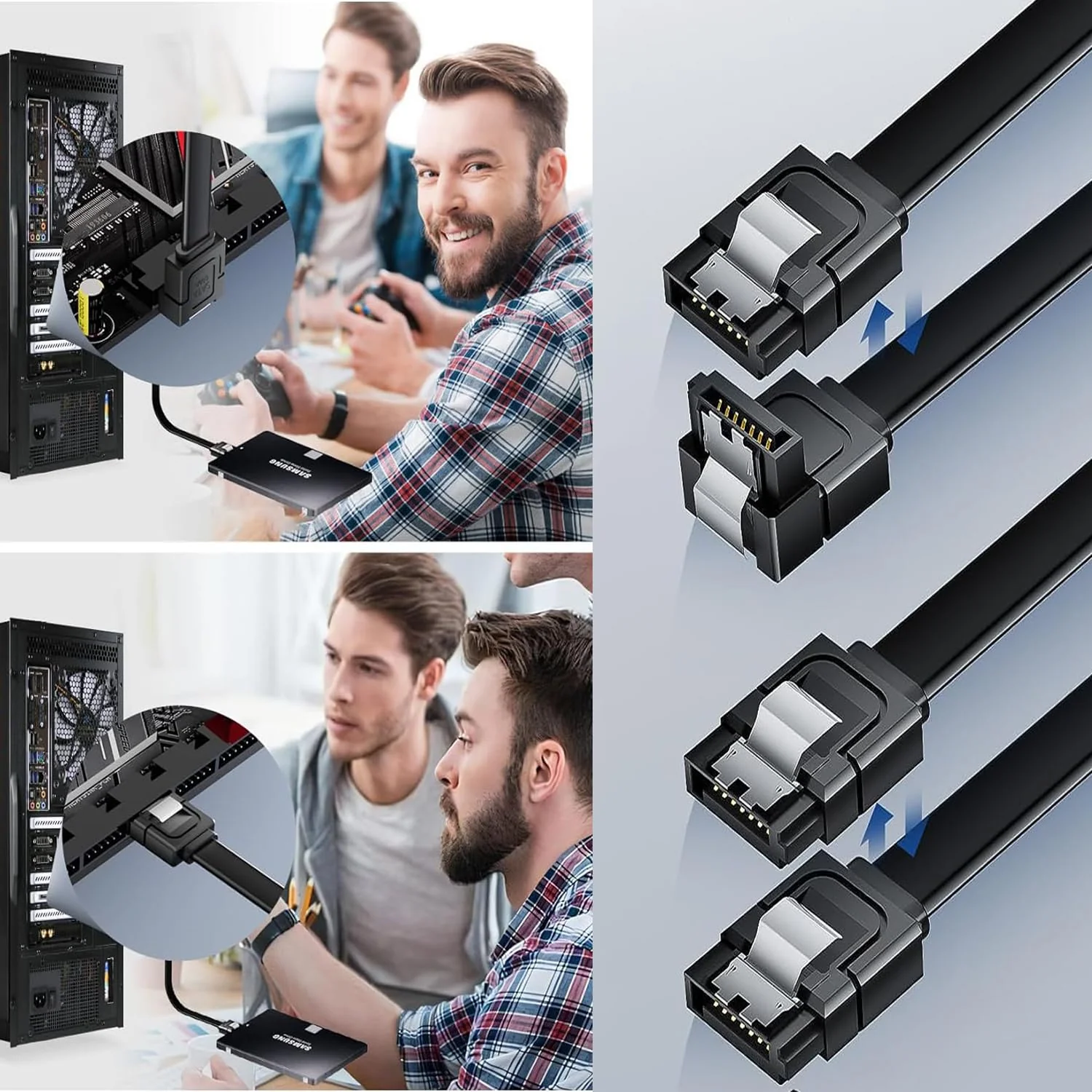 SATA Cable III, 4 Pack 90 Degree Right Angle to Straight &Straight to Straight 6Gbps 7pin SATA 3.0 Data Transmission Cord with Locking Latch for Hard Drive SSD (Straight+Angled（2Black+2Red）) Straight+angled（2Black+2Red） - Image 5