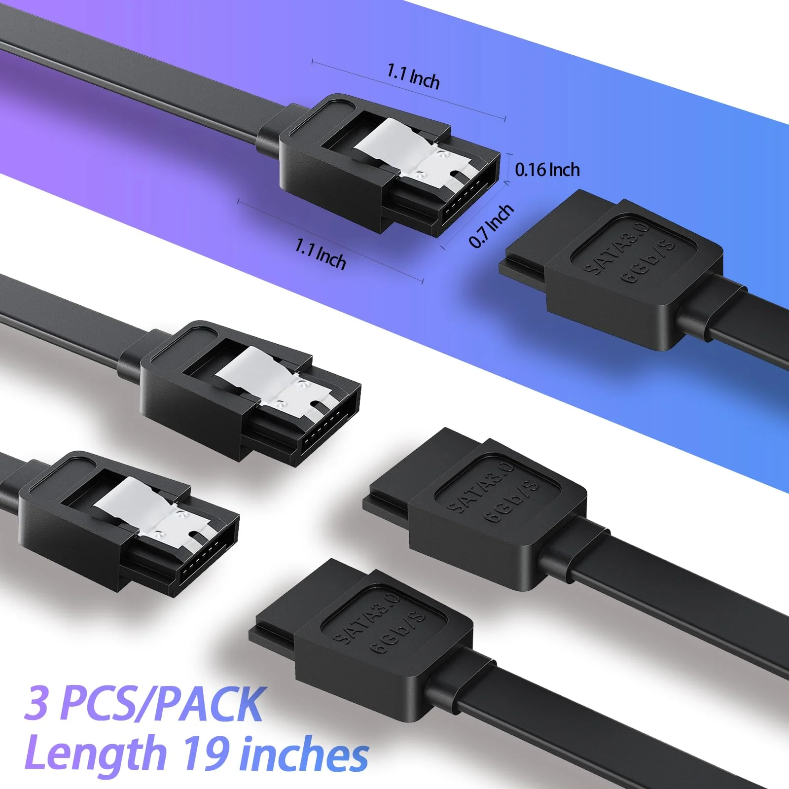 SATA Cable III for SSD HDD Data,3 PCS 6Gbps Straight Angle 15 Inch Sata Data Cable Sata 3 Cable Compatible for SATA Hard Drive CD Driver, CD Writer,Black - Image 6