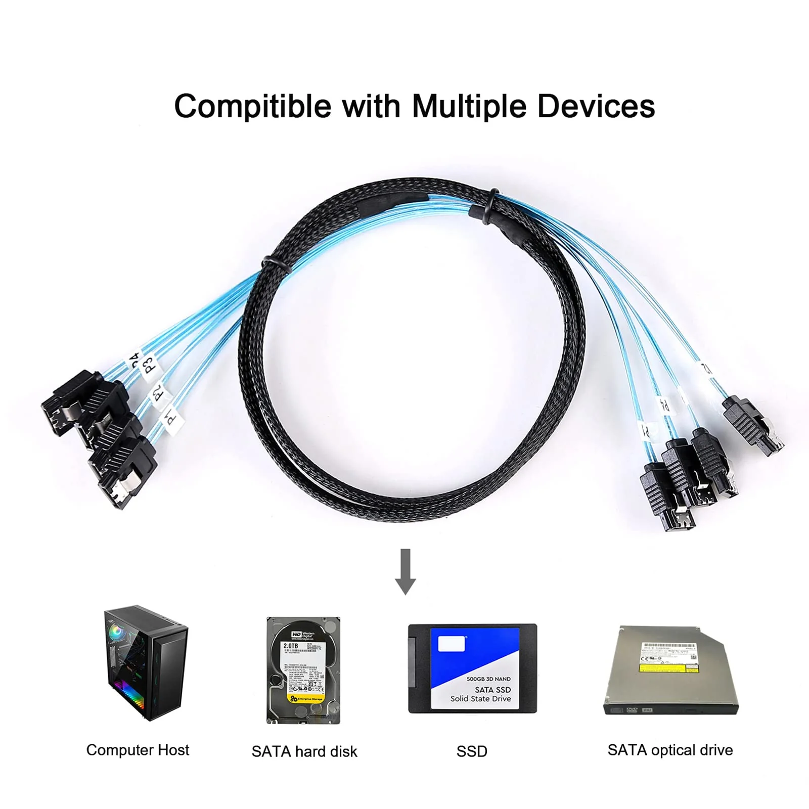 SATA-III Cable:0.5M, 4Pcs/Set-SATA 6Gbps-Cable SATA-HDD SSD Data-Cable Replacement for Server Bitcoin Computer SSD HDD CD DVD Drives Raid(1.6FT) 1.6FT 1PACK - Image 6