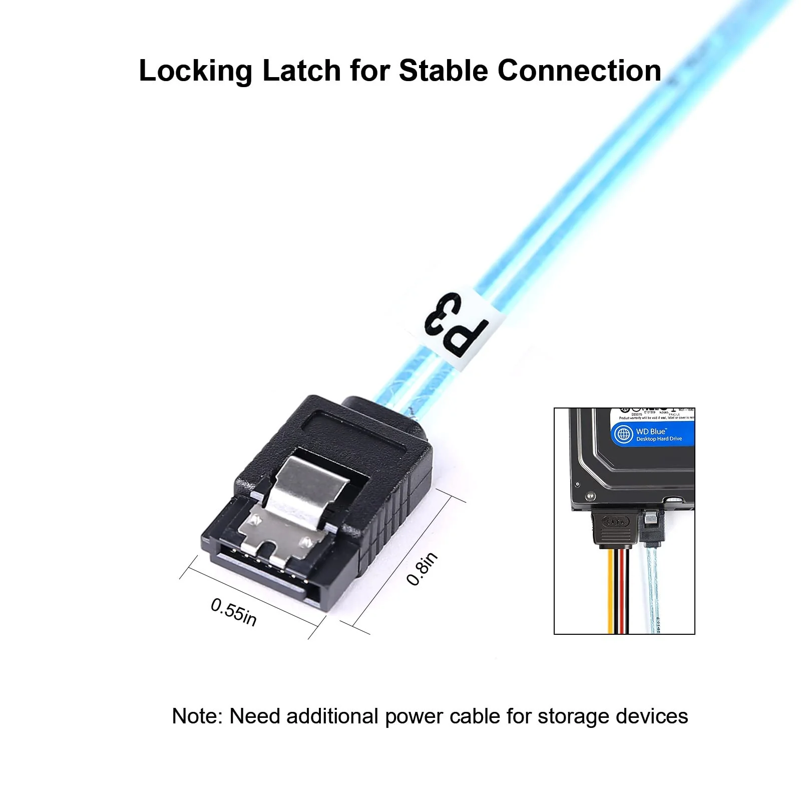SATA-III Cable:0.5M,5 Pack SATA 6Gbps Cables Thin SATA Cable,Straight SATA SSD Cable,Flexible-SATA Cable for SSD, HDD, CD, DVD Drives,Blue (1.6FT) - Image 2