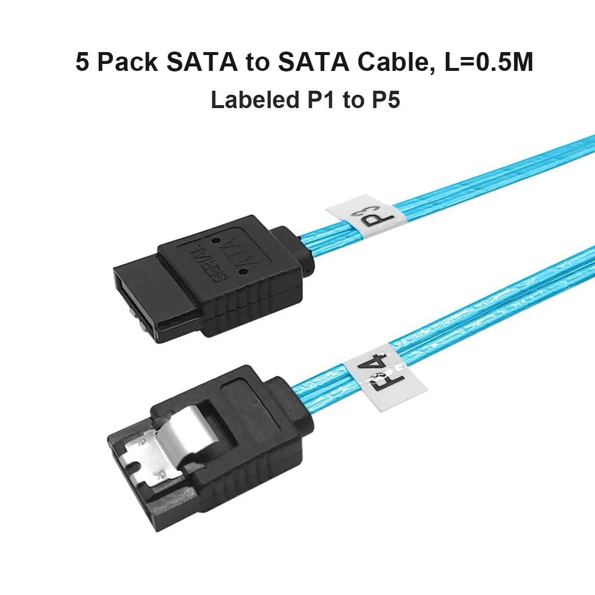 SATA-III Cable:0.5M,5 Pack SATA 6Gbps Cables Thin SATA Cable,Straight SATA SSD Cable,Flexible-SATA Cable for SSD, HDD, CD, DVD Drives,Blue (1.6FT) - Image 3
