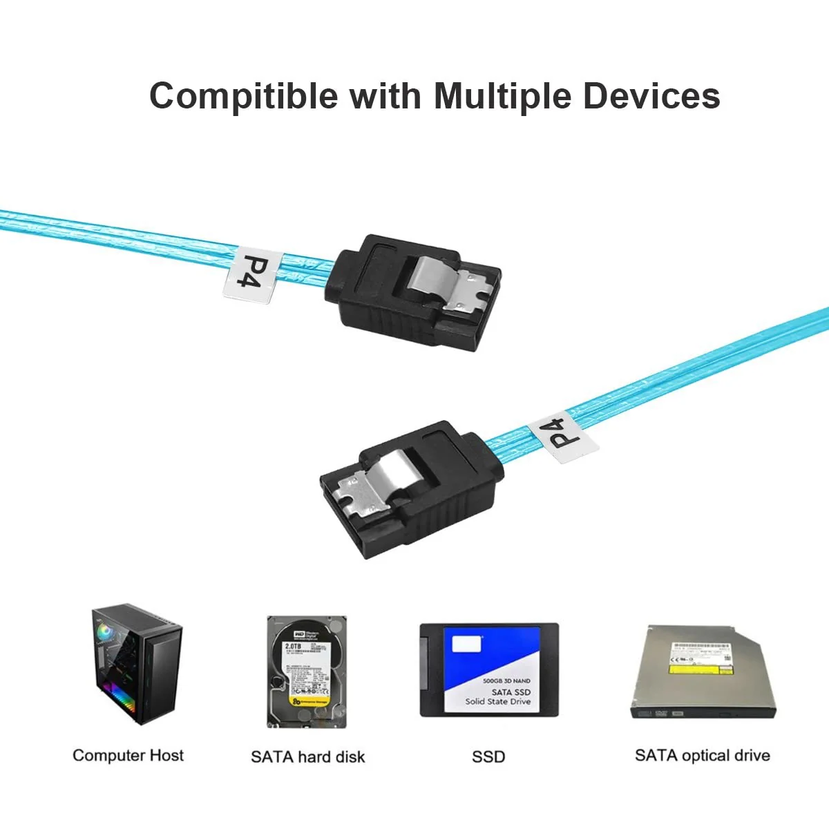 SATA-III Cable:0.5M,5 Pack SATA 6Gbps Cables Thin SATA Cable,Straight SATA SSD Cable,Flexible-SATA Cable for SSD, HDD, CD, DVD Drives,Blue (1.6FT) - Image 5