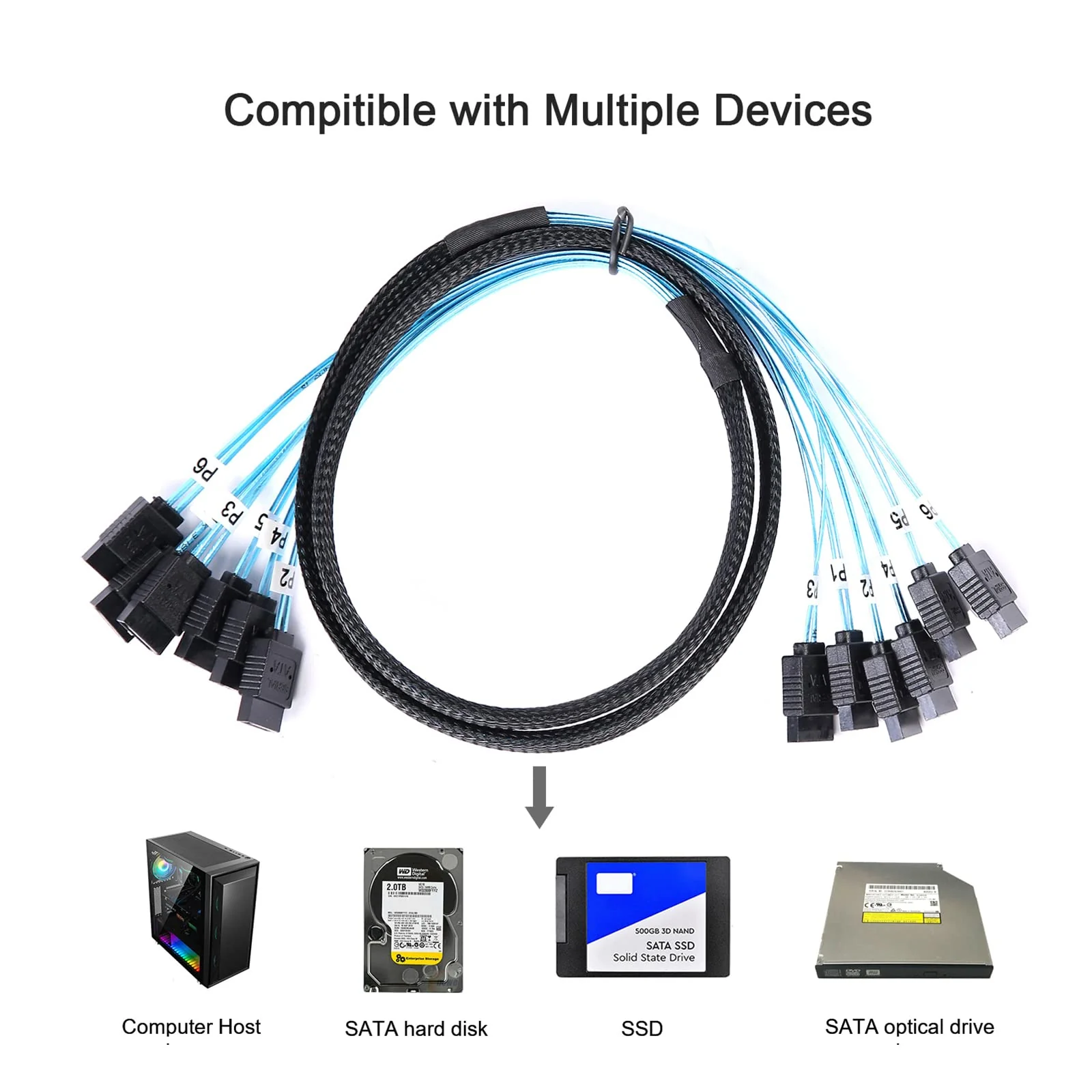 SATA-III Cable-0.5M, 6Pcs/Set-6Gbps-Sata HDD-SSD Data-Cable SAS Cable Replacement for Bitcoin Computer-Server CD DVD Drives Raid (1.6FT) 1.6FT 1Pack - Image 6
