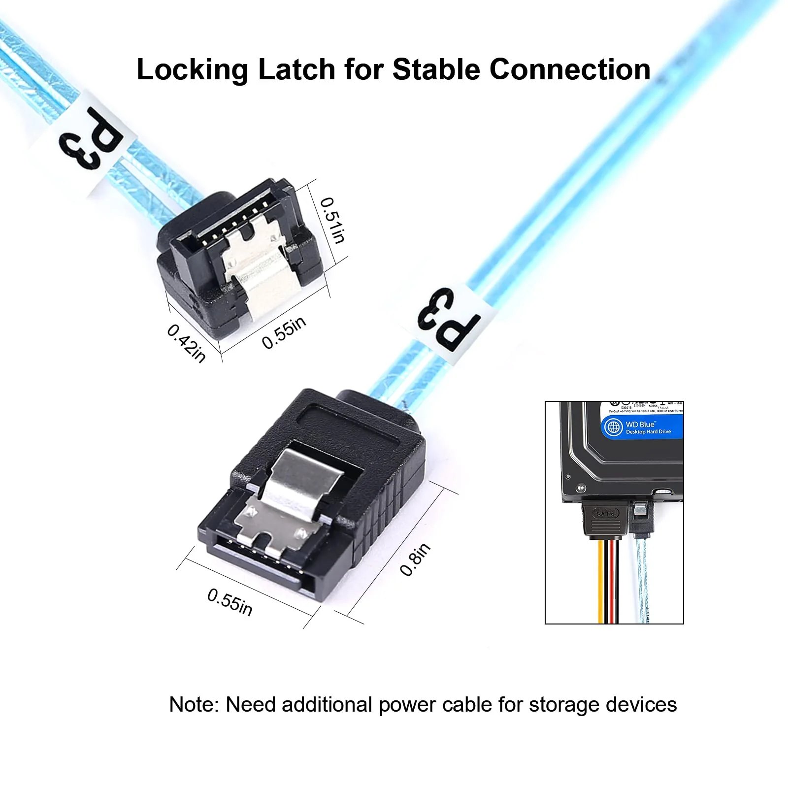 SATA-III Cable:0.5M 6Pcs/Set-SATA Cable 90-Degree Right-Angle SATA-Data Cable SAS/SATA-6Gbps Cable for Server-Raid SDD HDD CD DVD Drives (1.6FT) 6 Pcs/set 0.5m - Image 2