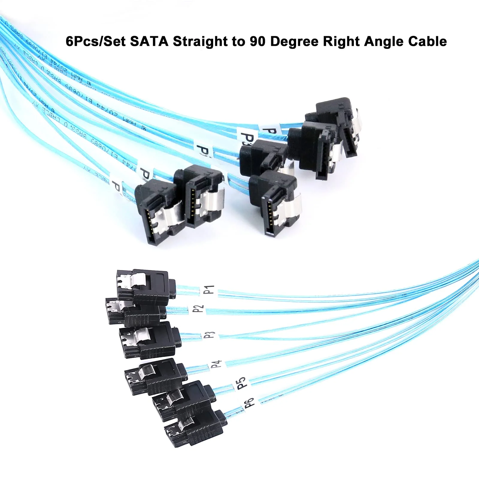 SATA-III Cable:0.5M 6Pcs/Set-SATA Cable 90-Degree Right-Angle SATA-Data Cable SAS/SATA-6Gbps Cable for Server-Raid SDD HDD CD DVD Drives (1.6FT) 6 Pcs/set 0.5m - Image 3