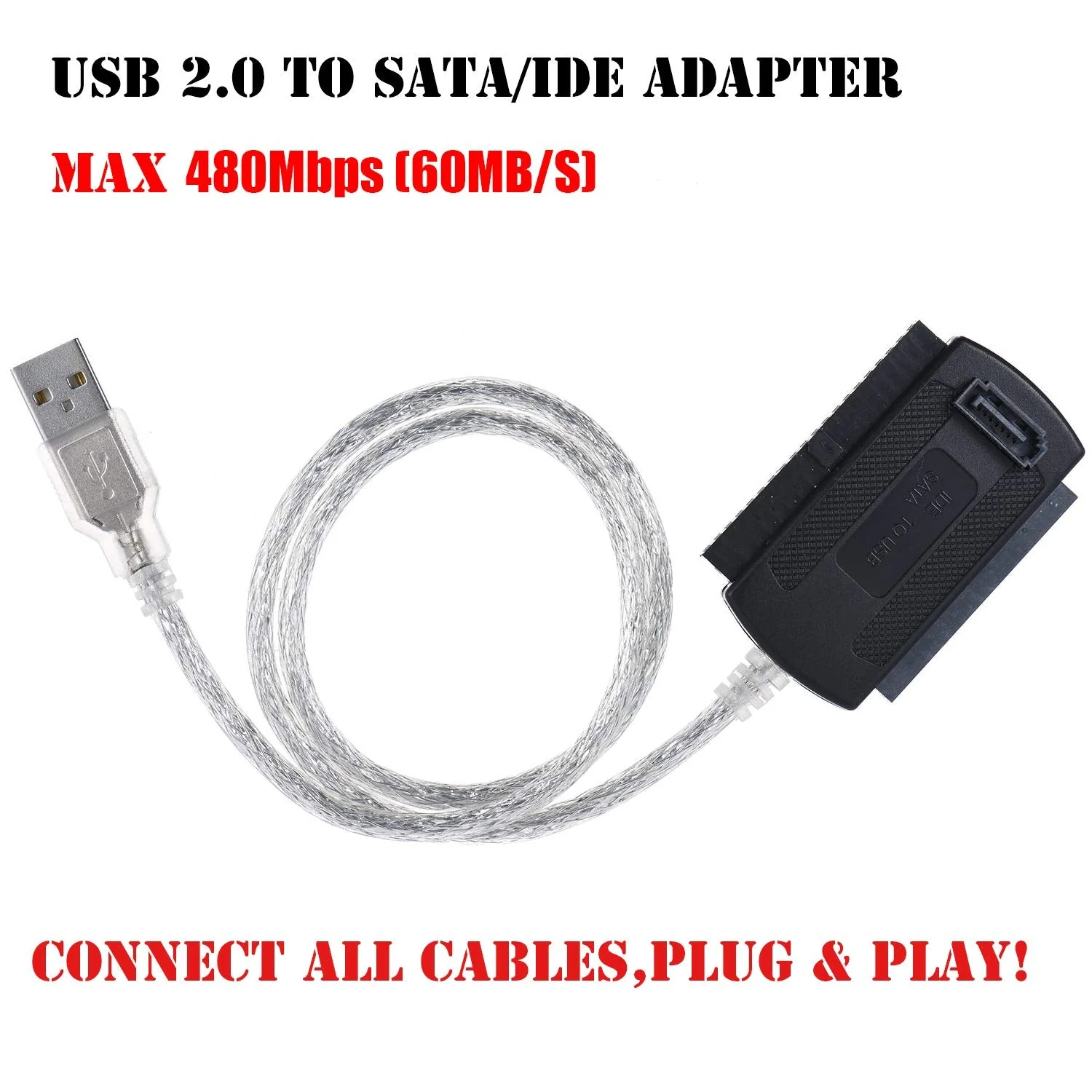 SATA/PATA/IDE Hard Drive to USB 2.0 Adapter Converter Cable for 2.5" 3.5" Hard Disk HDD SSD with External AC Power Supply, Compatible with All Computer System PC Desktop Laptop - Image 2